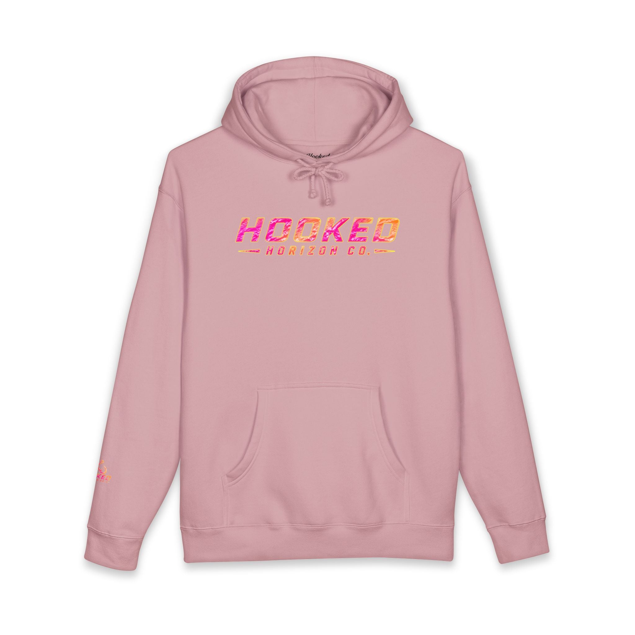 Hot Pink & Peach Hooked Horizon Co. — Fishing Back Graphic Hoodie, Multiple Color Variations