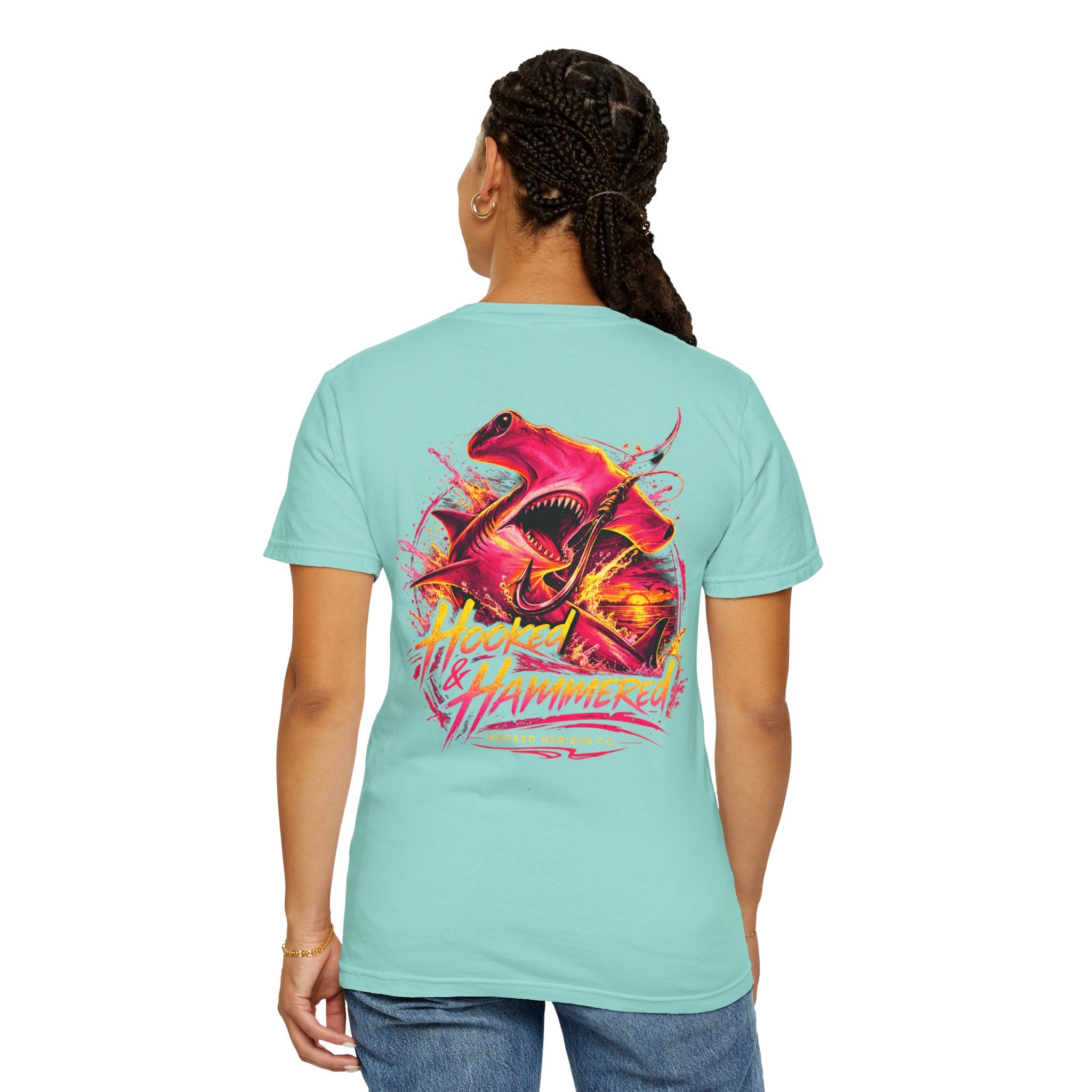 Hooked & Hammered Fishing T-shirt, Hooked Horizon Co, Angler Gifts, Shark Lovers