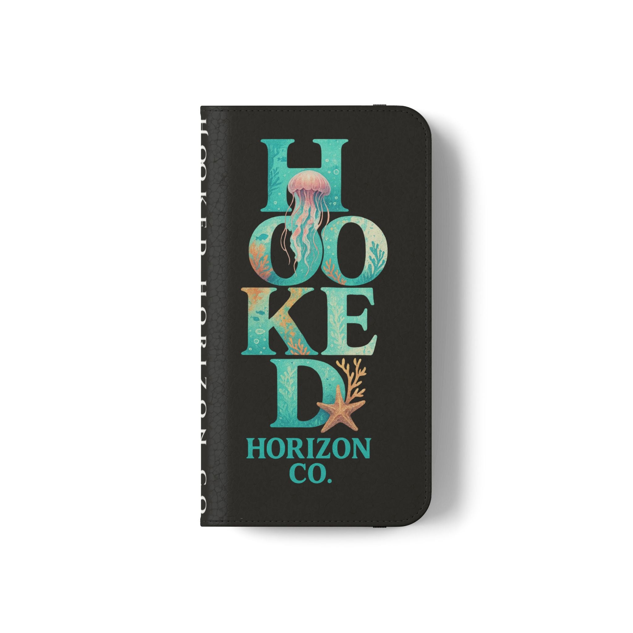 Turtle Hooked Horizon Co Flip Phone Case — Turquoise Water Pattern Wallet Cover