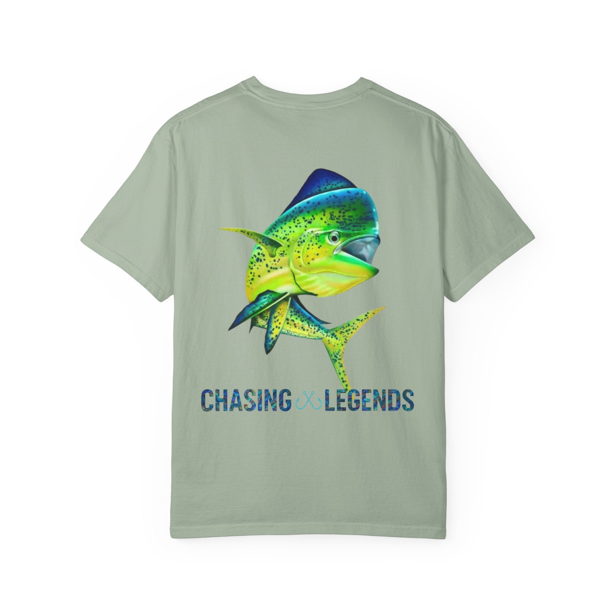 Mahi Mahi Hooked Horizon Co. — "Chasing Legends" Deep Drift Fishing Graphicishing Tee for Angler Lovers, Shark Lovers, Ocean Tee