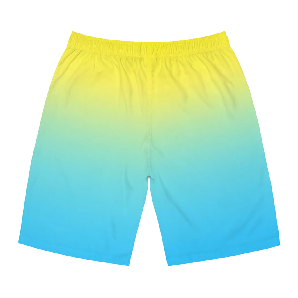 Blue To Yellow Ombre Men's Ocean-Inspired Board Shorts, Swimwear for Beach Days, Summer Vacations, Pool Parties, Surfing Attire, Water Sports
