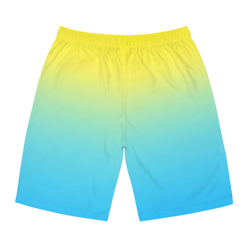 Blue To Yellow Ombre Men's Ocean-Inspired Board Shorts, Swimwear for Beach Days, Summer Vacations, Pool Parties, Surfing Attire, Water Sports