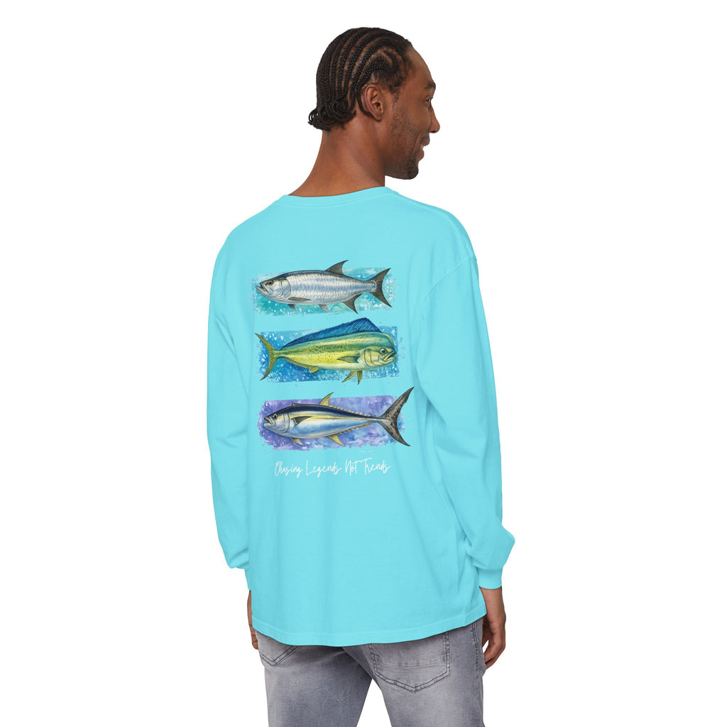 Chasing Legends Tarpon, Mahi Mahi, TunaSaltwater Fish Long Sleeve Tee — Hooked Horizon Co. Graphic Shirt