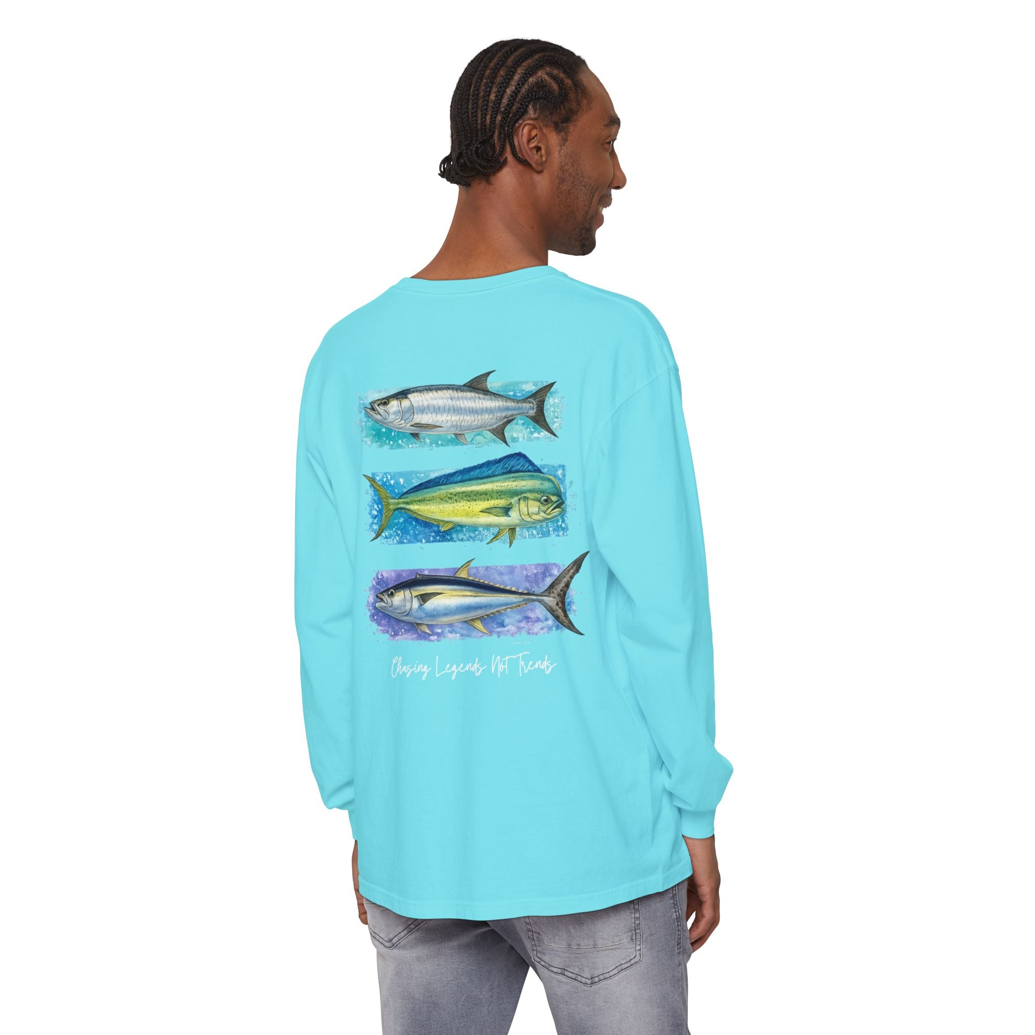 Chasing Legends Tarpon, Mahi Mahi, TunaSaltwater Fish Long Sleeve Tee — Hooked Horizon Co. Graphic Shirt
