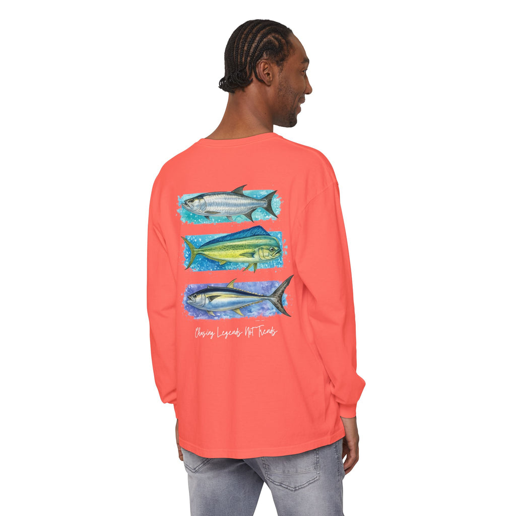 Chasing Legends Tarpon, Mahi Mahi, TunaSaltwater Fish Long Sleeve Tee — Hooked Horizon Co. Graphic Shirt