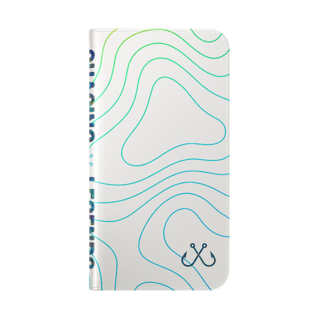 Ocean Topography Waves Flip Phone Case — Turquoise Water Pattern Wallet Cover