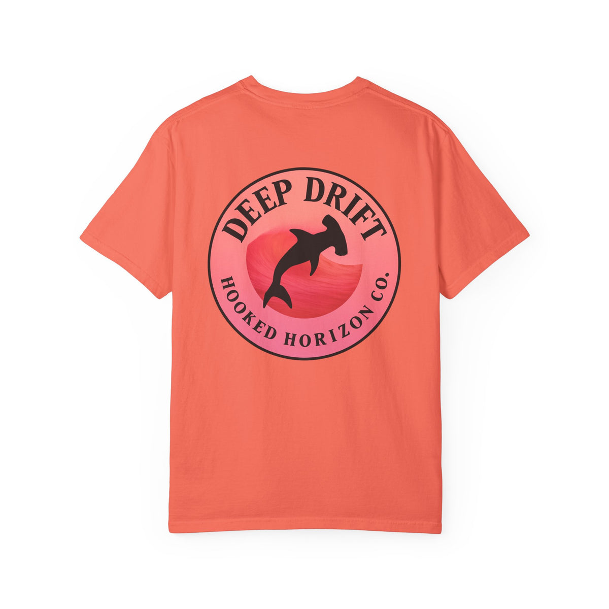 Deep Drift Fishing T-Shirt - Pink & Peach Fishing Tee for Angler Lovers, Pink Ombre, Hammer Head Shark Tee, Ocean-inspired