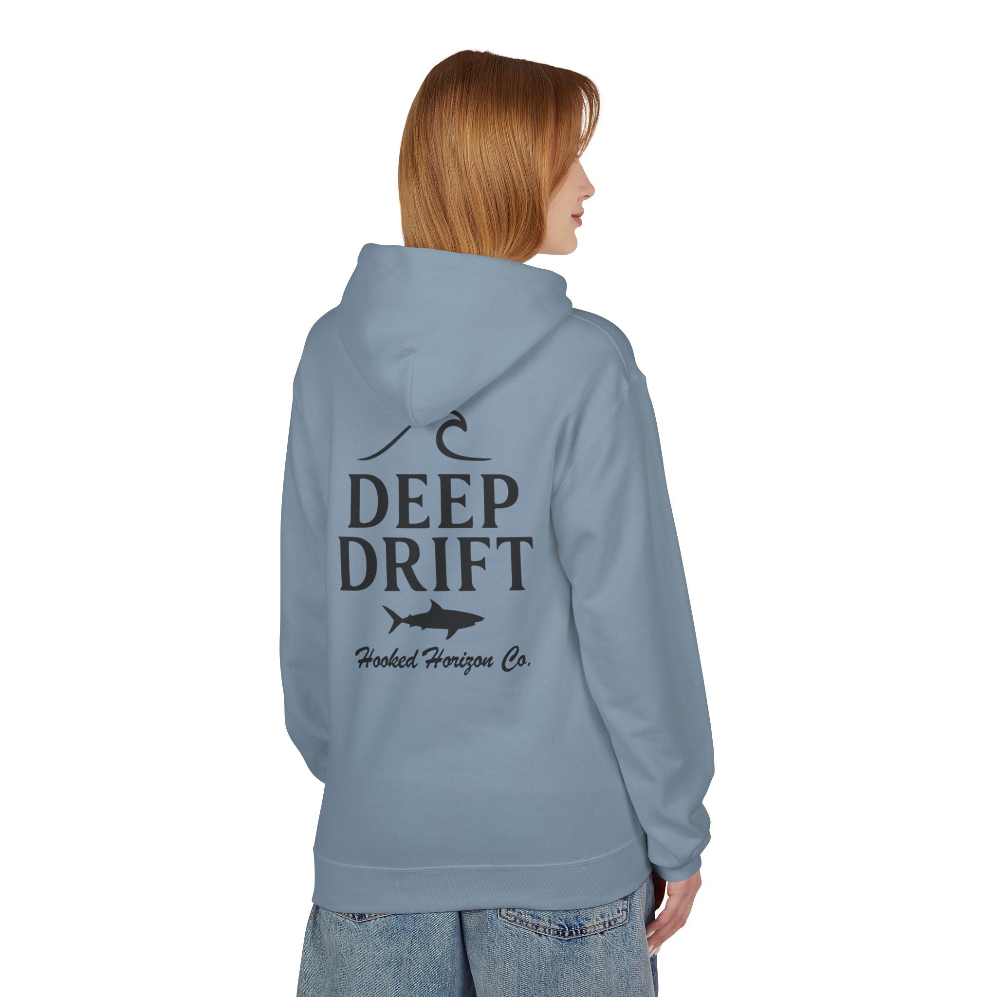 Deep Drift Wave & Shark Fishing Hoodie — Hooked Horizon Co. Pullover, Multiple Color Variations