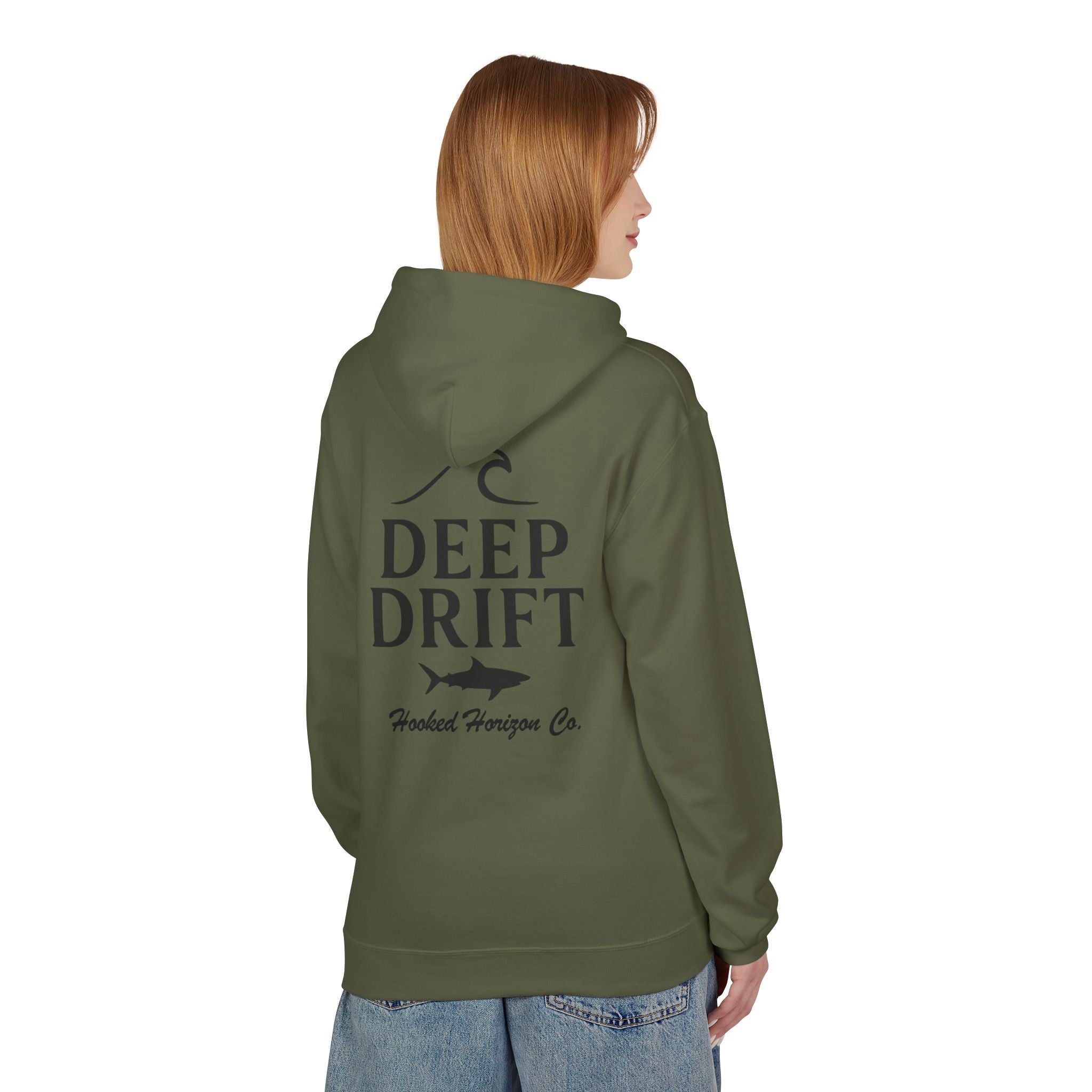 Deep Drift Wave & Shark Fishing Hoodie — Hooked Horizon Co. Pullover, Multiple Color Variations