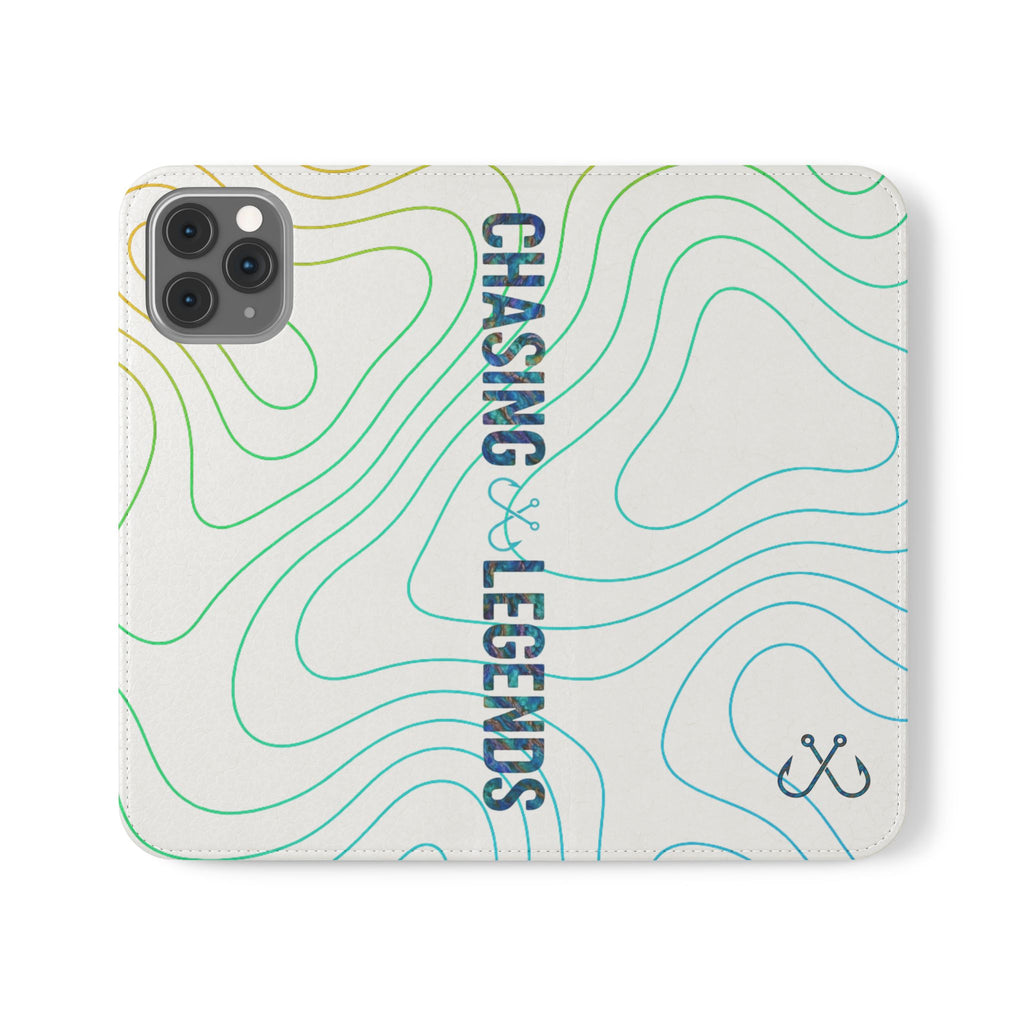Ocean Topography Waves Flip Phone Case — Turquoise Water Pattern Wallet Cover