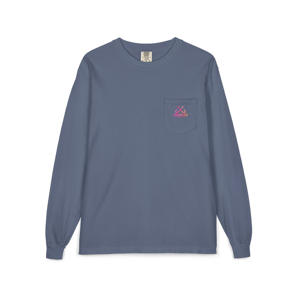 Hot Pink & Peach Hooked Horizon Co. — Classic Logo Unisex Long Sleeve Pocket T-Shirt