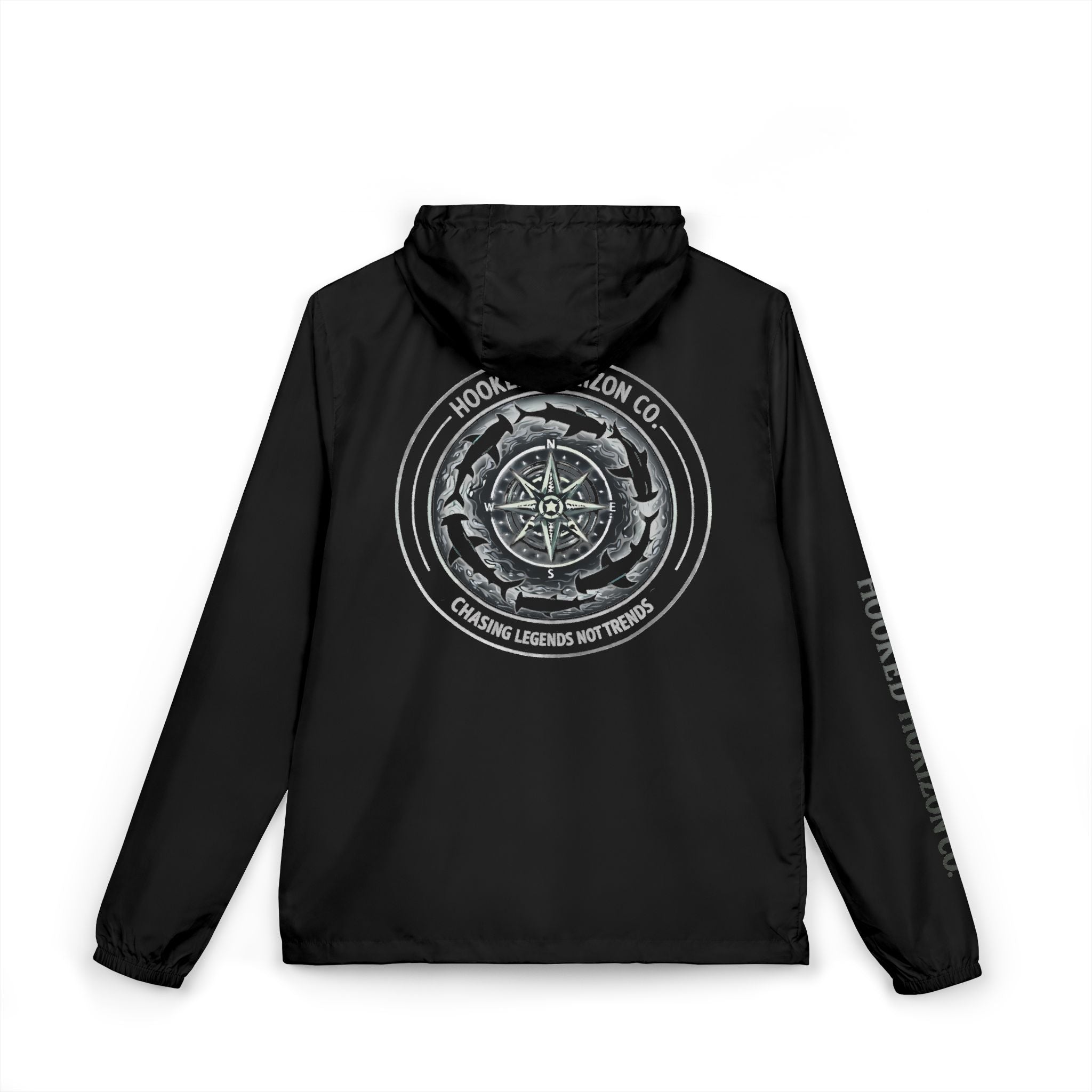 Chasing Legends Not Trends Compass Graphic Windbreaker Jacket — Nautical Adventure Hooded Windbreaker
