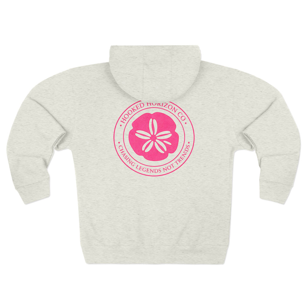 Pink Sand Dollar Tropical Flower Logo— Hooked Horizon Co. Zip-Up Hoodie