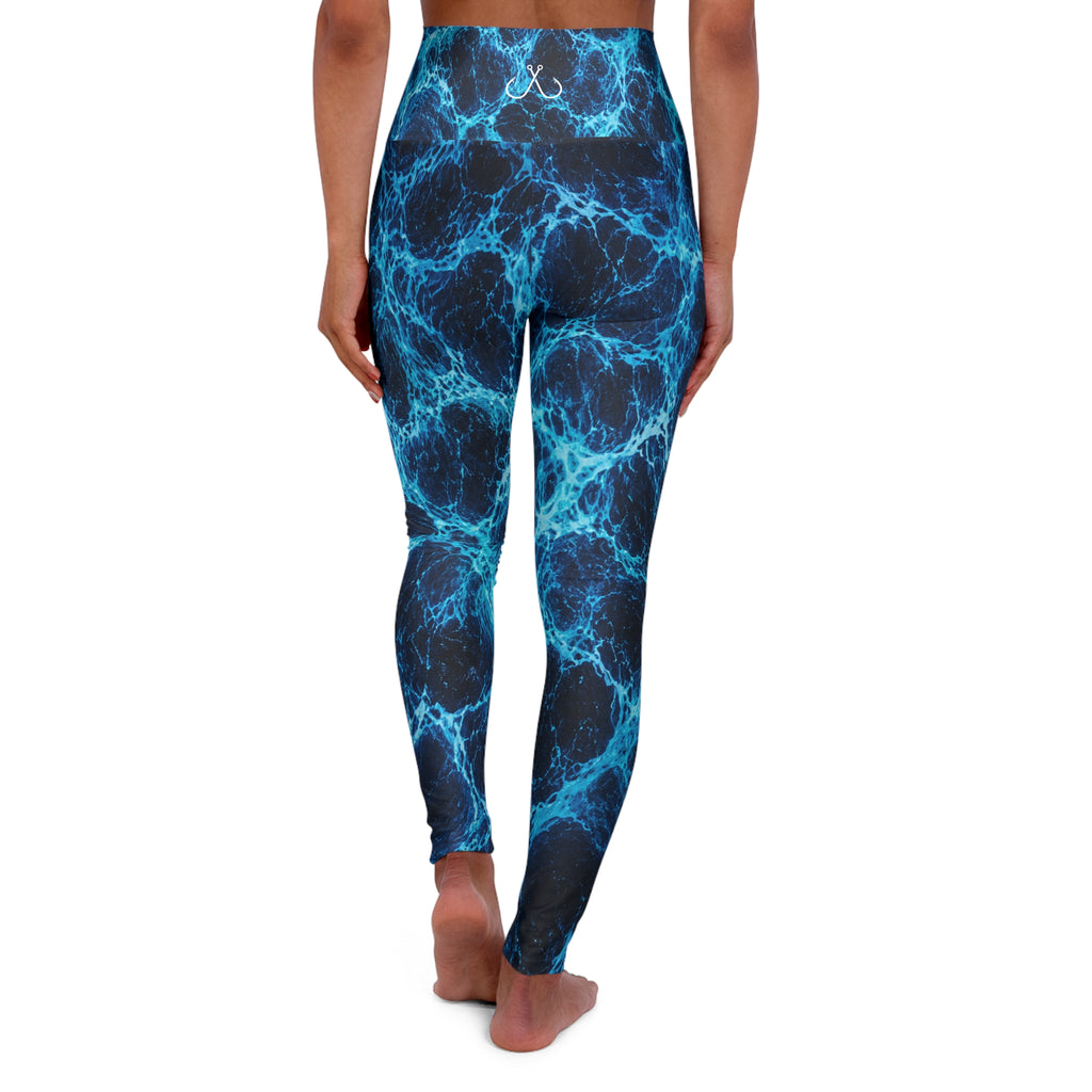Blue Ocean Waves High Waisted Yoga Leggings - Purple, Comfortable Activewear, Fitness Pants, Ideal for Gym, Yoga, and Weekend Brunch