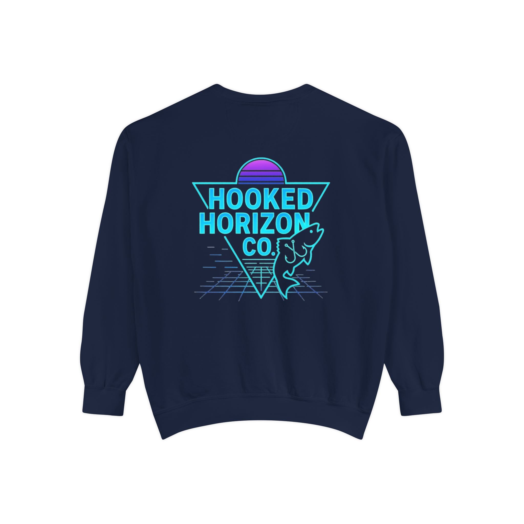 Vintage Vibes Grid Sweatshirt — "Hooked Horizon Co." Logo Pullover
