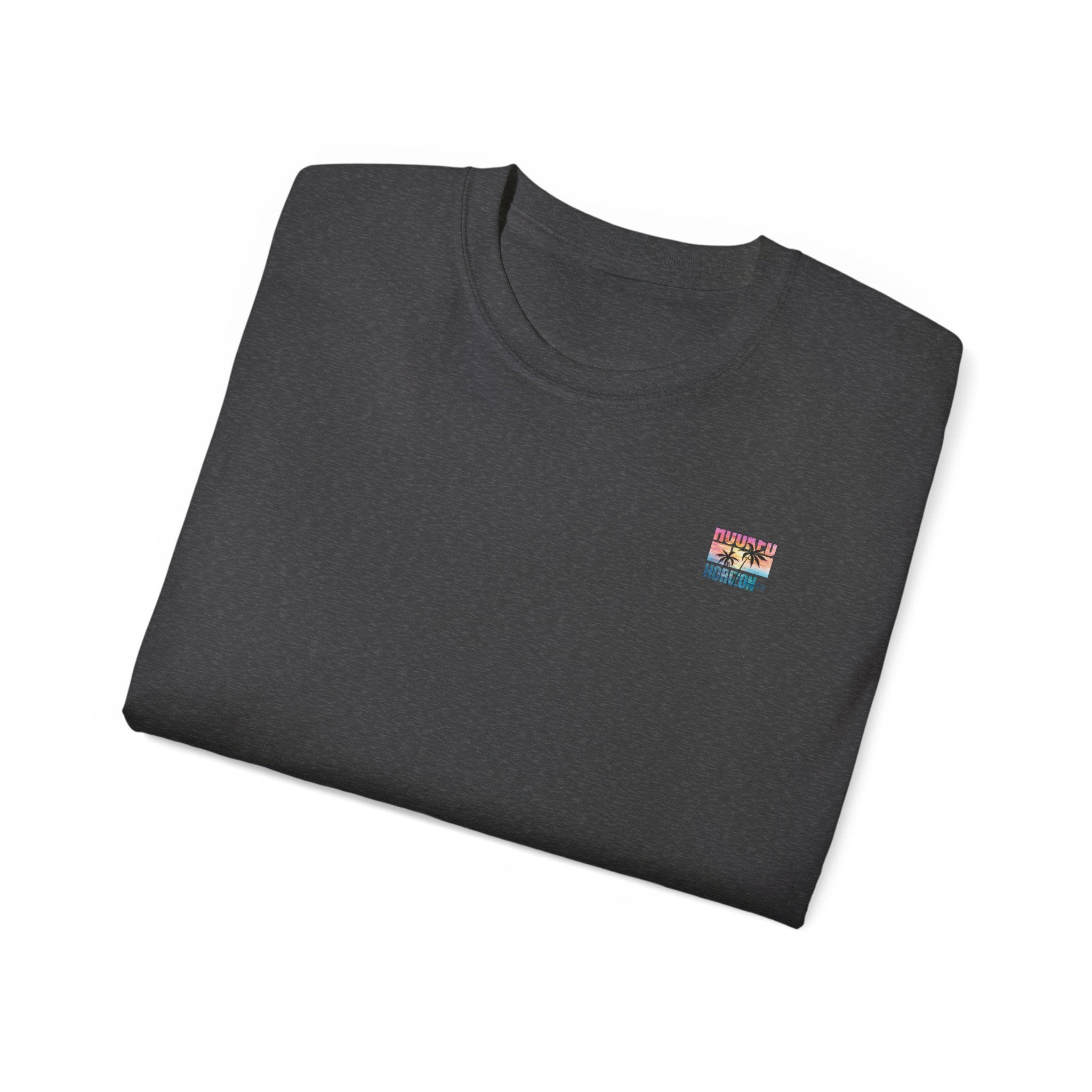 Sunset & Palm Tree T-Shirt — "Hooked" Boat & Horizon Graphic Tee, Multiple Color Variations