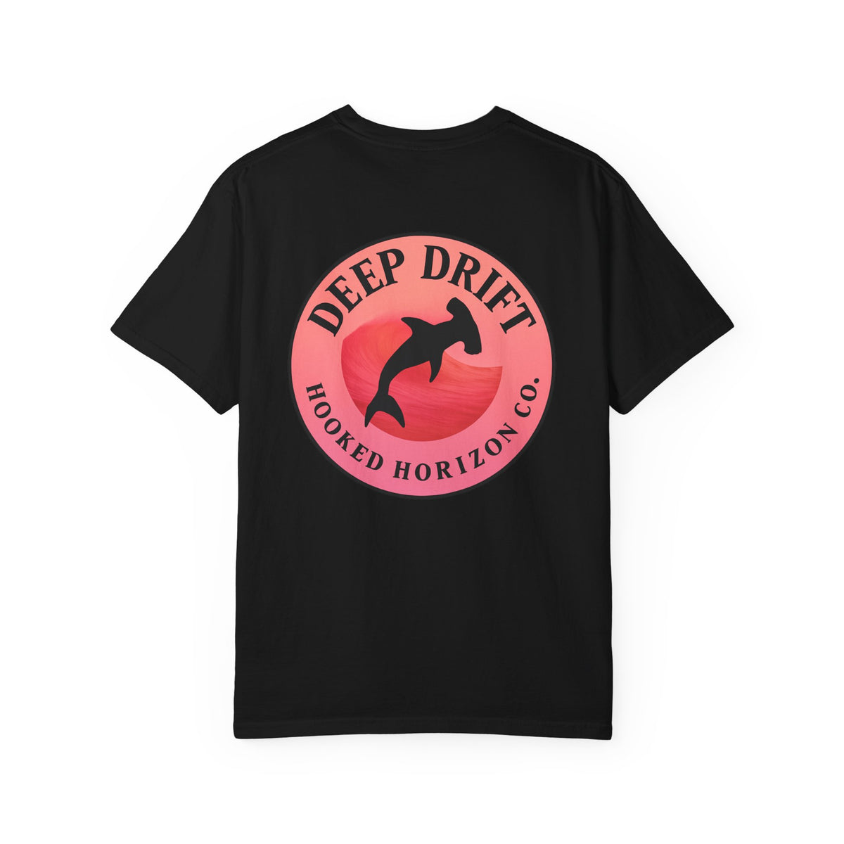 Deep Drift Fishing T-Shirt - Pink & Peach Fishing Tee for Angler Lovers, Pink Ombre, Hammer Head Shark Tee, Ocean-inspired