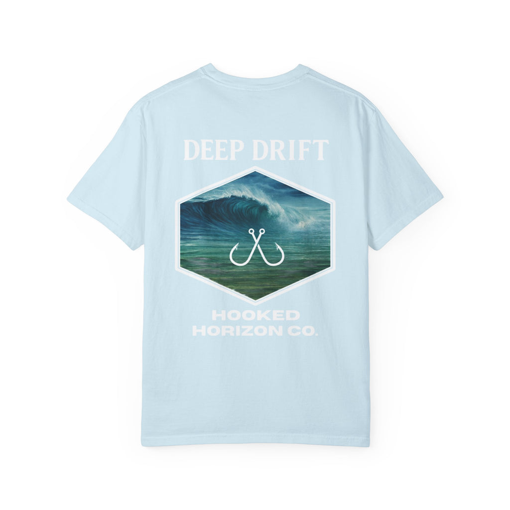 Deep Drift Wave Break Fishing T-Shirt - White Trim Ocean-inspired Fishing Tee for Angler Lovers, Hooked Horizon Co. Tee