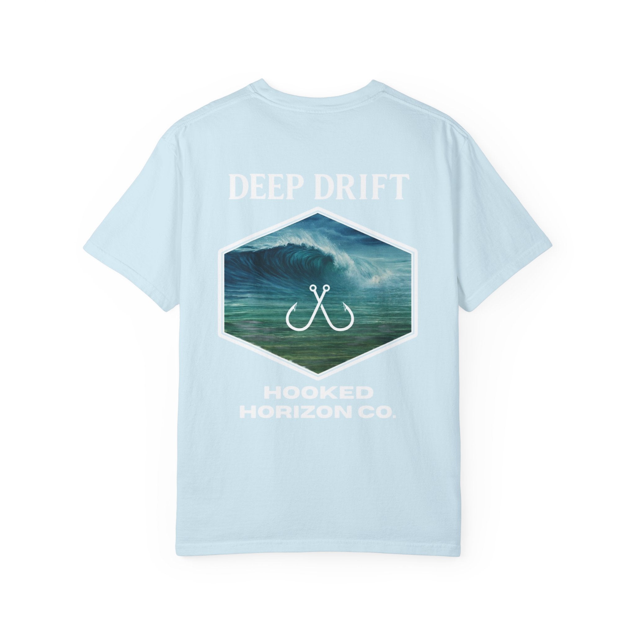 Deep Drift Wave Break Fishing T-Shirt - White Trim Ocean-inspired Fishing Tee for Angler Lovers, Hooked Horizon Co. Tee