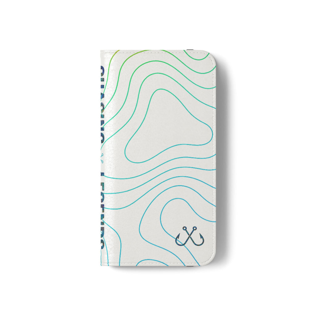 Ocean Topography Waves Flip Phone Case — Turquoise Water Pattern Wallet Cover