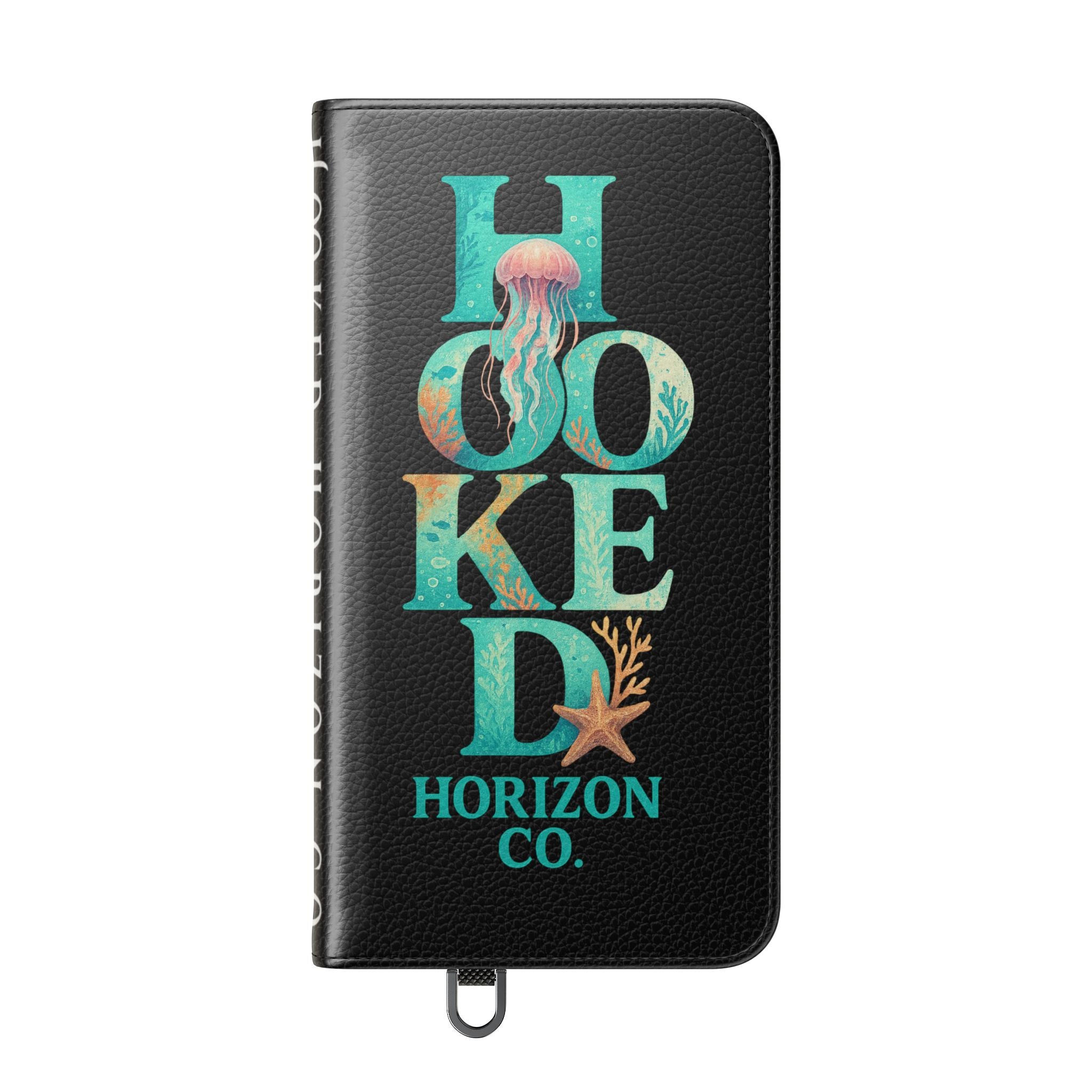 Turtle Hooked Horizon Co Flip Phone Case — Turquoise Water Pattern Wallet Cover