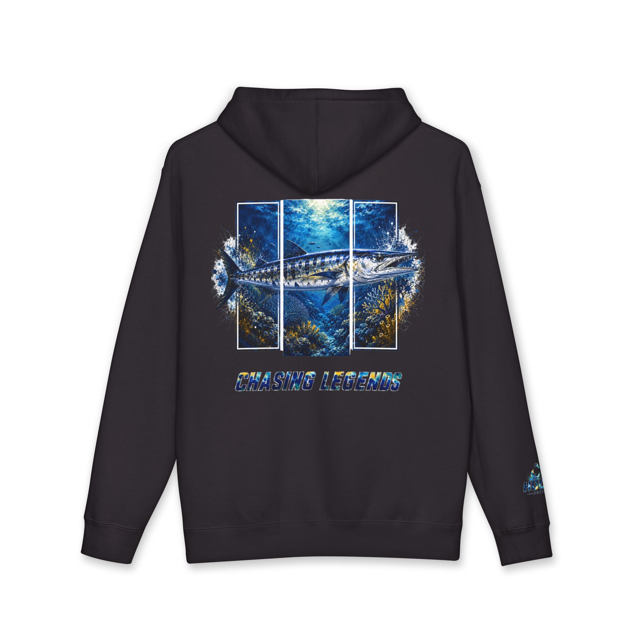 Barracuda Hoodie Hooked Horizon Co. — Fishing Back Graphic Hoodie, Multiple Color Variations