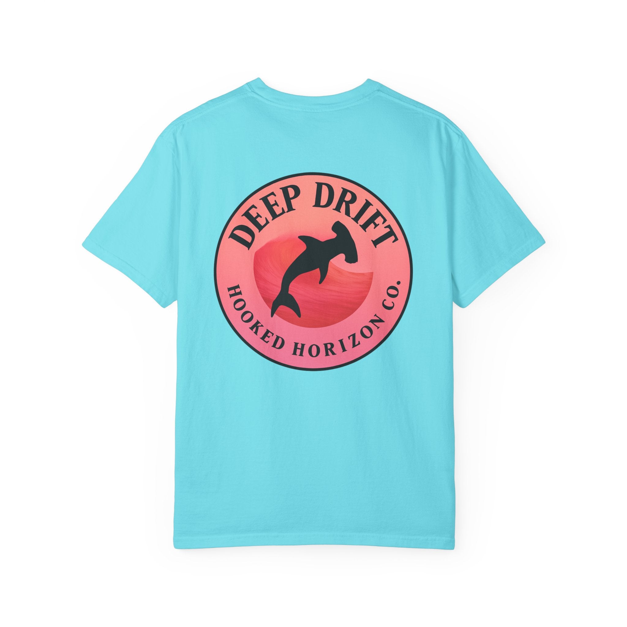 Deep Drift Fishing T-Shirt - Pink & Peach Fishing Tee for Angler Lovers, Pink Ombre, Hammer Head Shark Tee, Ocean-inspired
