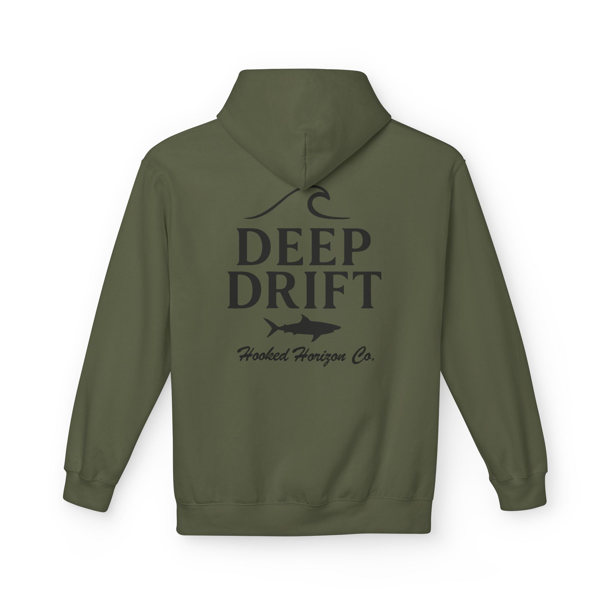 Deep Drift Wave & Shark Fishing Hoodie — Hooked Horizon Co. Pullover, Multiple Color Variations
