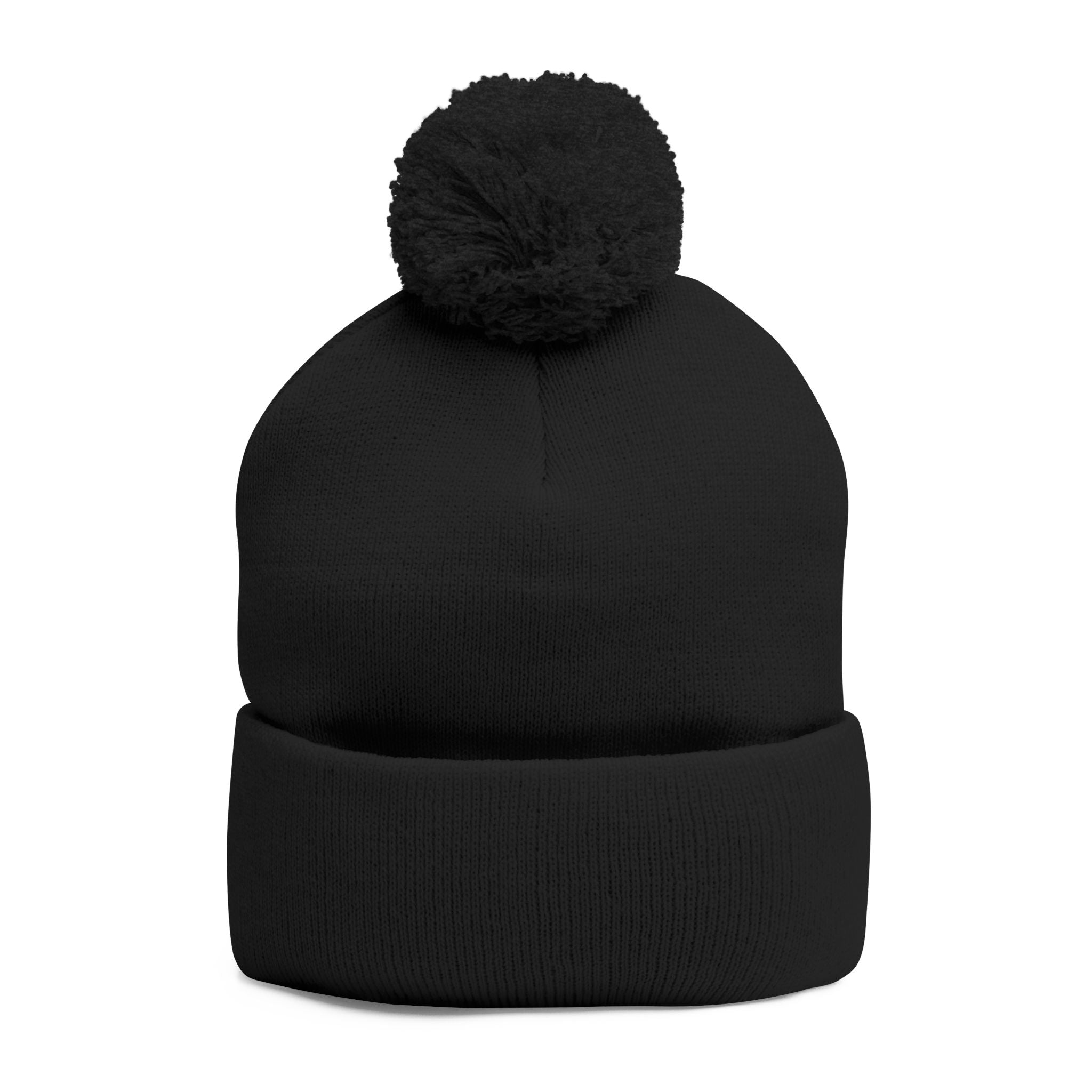 Hooked Horizon Co. Embroidered Pom-Pom Knit Cap — Cozy Grey Beanie with Multiple Color Variations