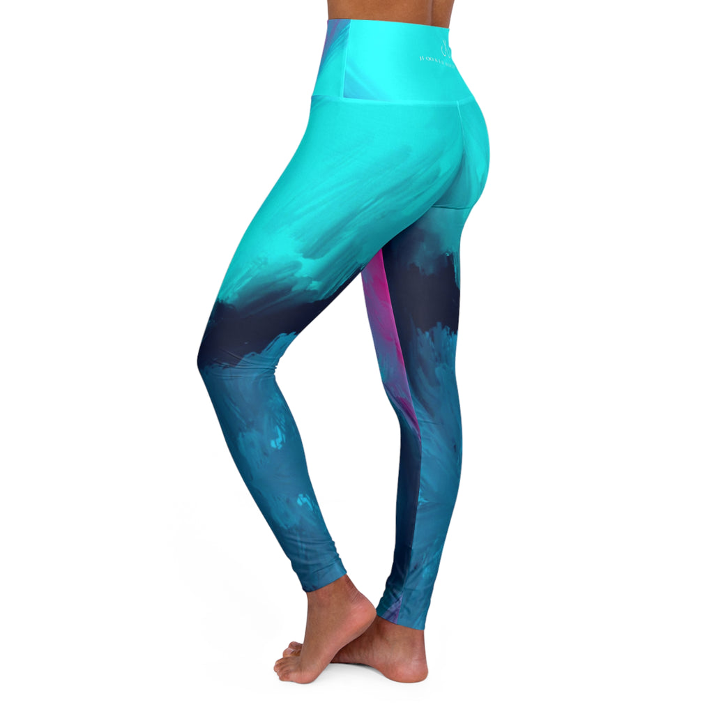 Teal & Pink Abstract Wave High-Waisted Yoga Leggings — Hooked Horizon Co. Activewear