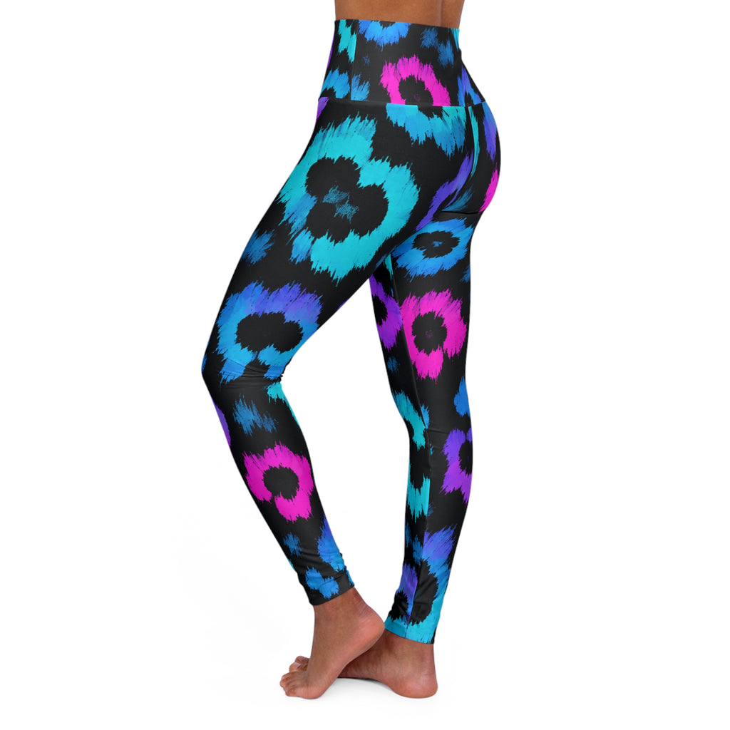Flower Color Blast High Waisted Yoga Leggings - Purple, Comfortable Activewear, Fitness Pants, Ideal for Gym, Yoga, and Weekend Brunch