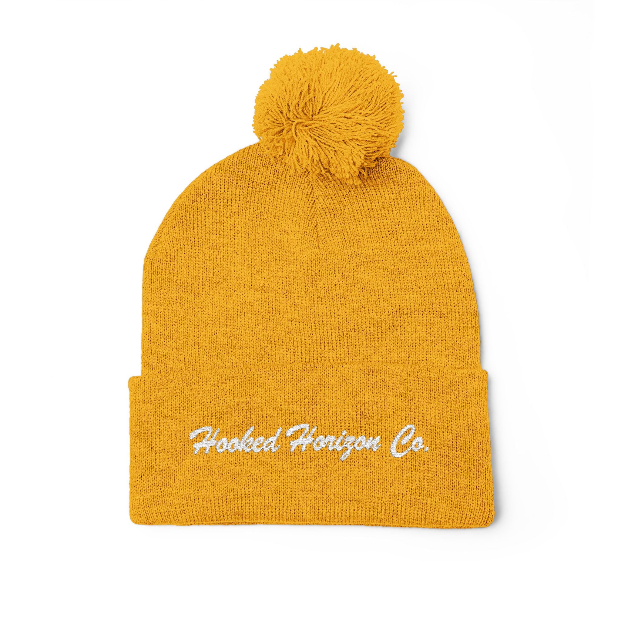 Hooked Horizon Co. Embroidered Pom-Pom Knit Cap — Cozy Grey Beanie with Multiple Color Variations