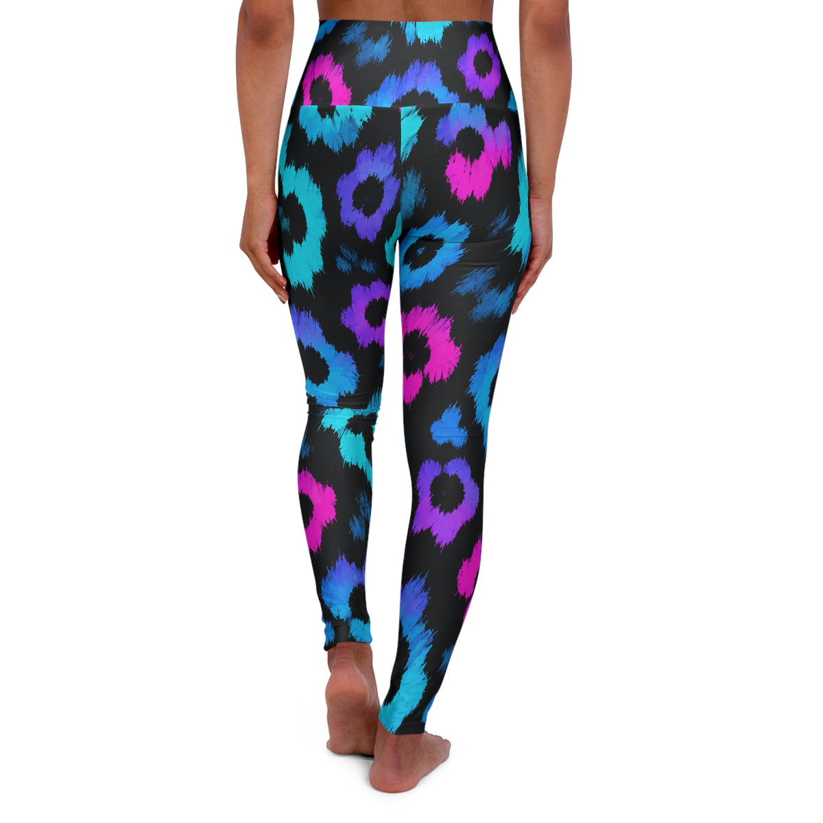 Flower Color Blast High Waisted Yoga Leggings - Purple, Comfortable Activewear, Fitness Pants, Ideal for Gym, Yoga, and Weekend Brunch