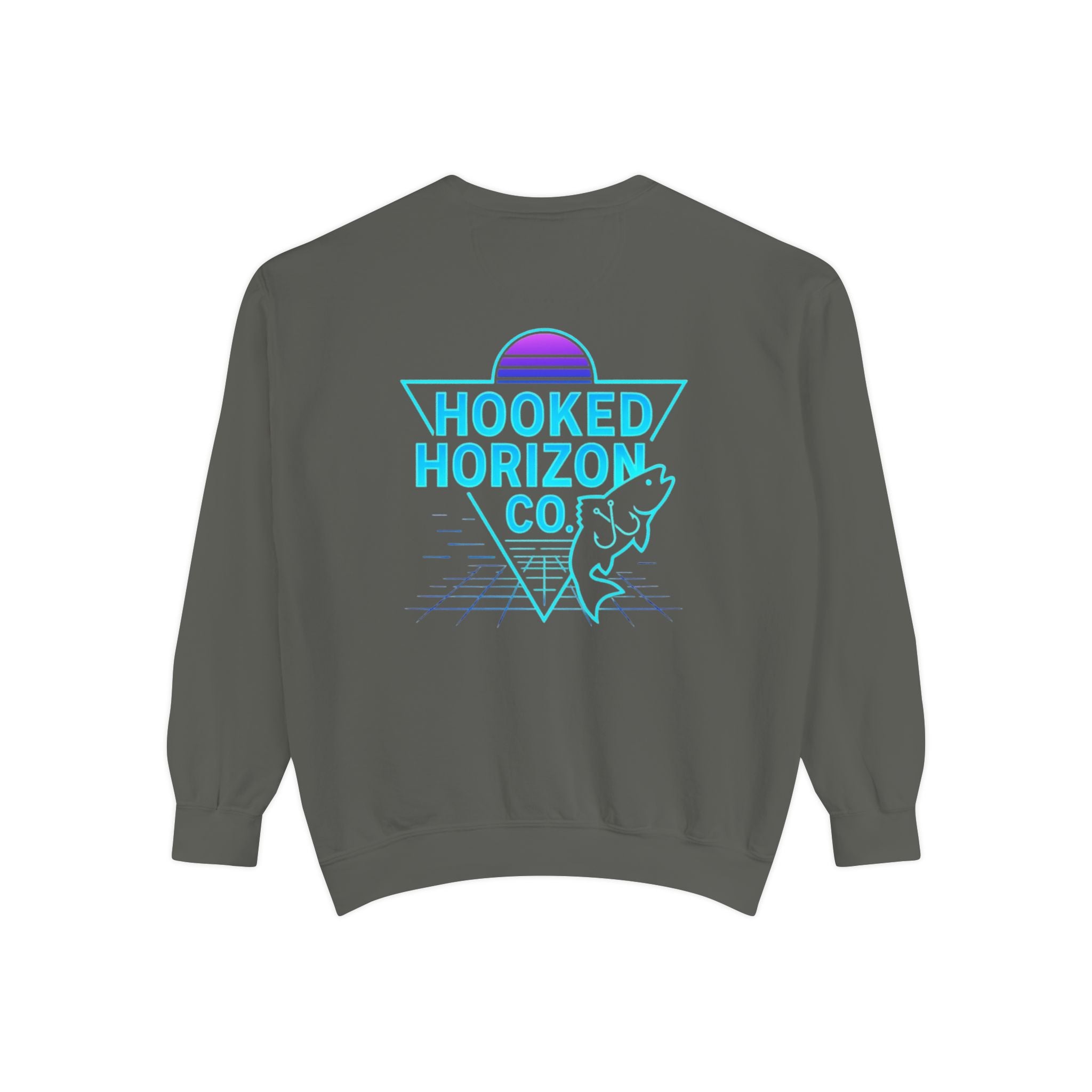 Vintage Vibes Grid Sweatshirt — "Hooked Horizon Co." Logo Pullover