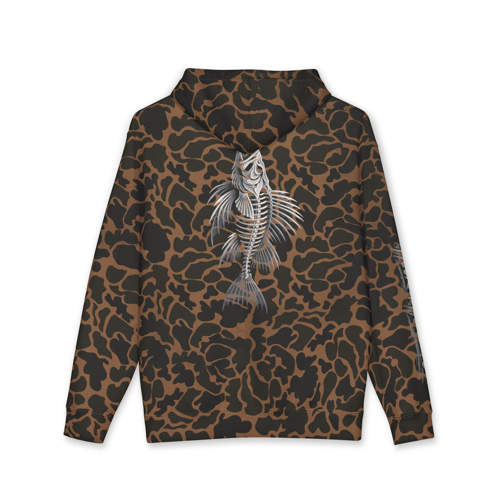 Lion Fish Skeleton Hoodie Hooked Horizon Co. — Minimal Skeletal Fish Back Graphic Hoodie, Multiple Color Variations