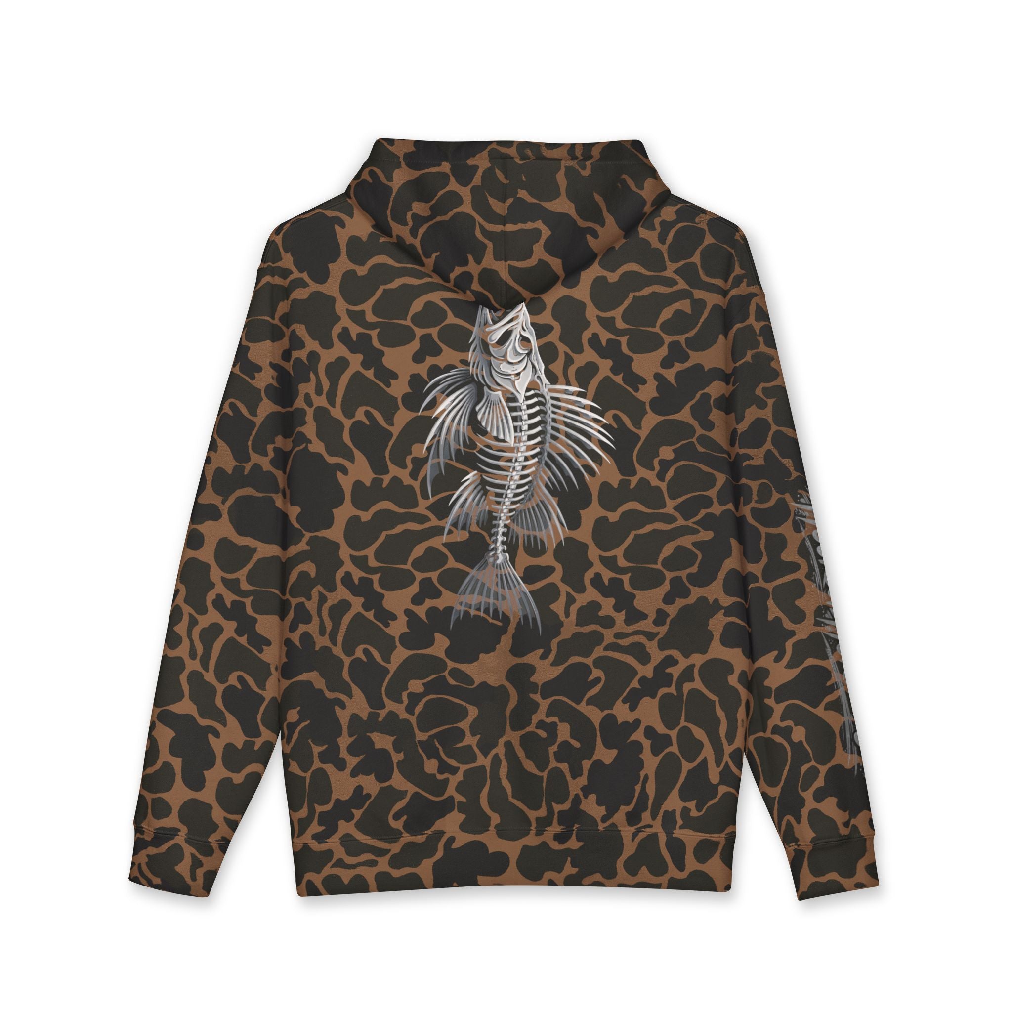 Lion Fish Skeleton Hoodie Hooked Horizon Co. — Minimal Skeletal Fish Back Graphic Hoodie, Multiple Color Variations