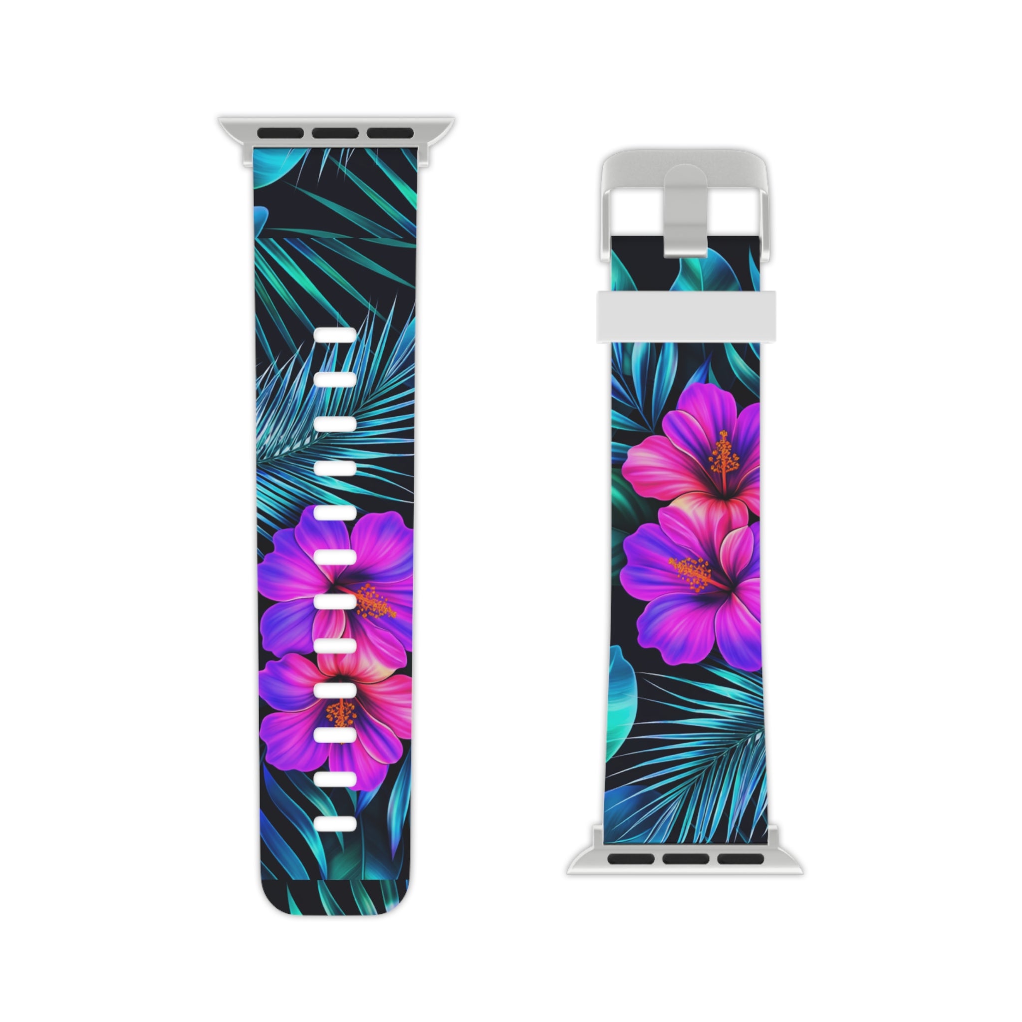 Vibrant Pink & Teal Hibiscus Pattern Watch Band for Apple Watch