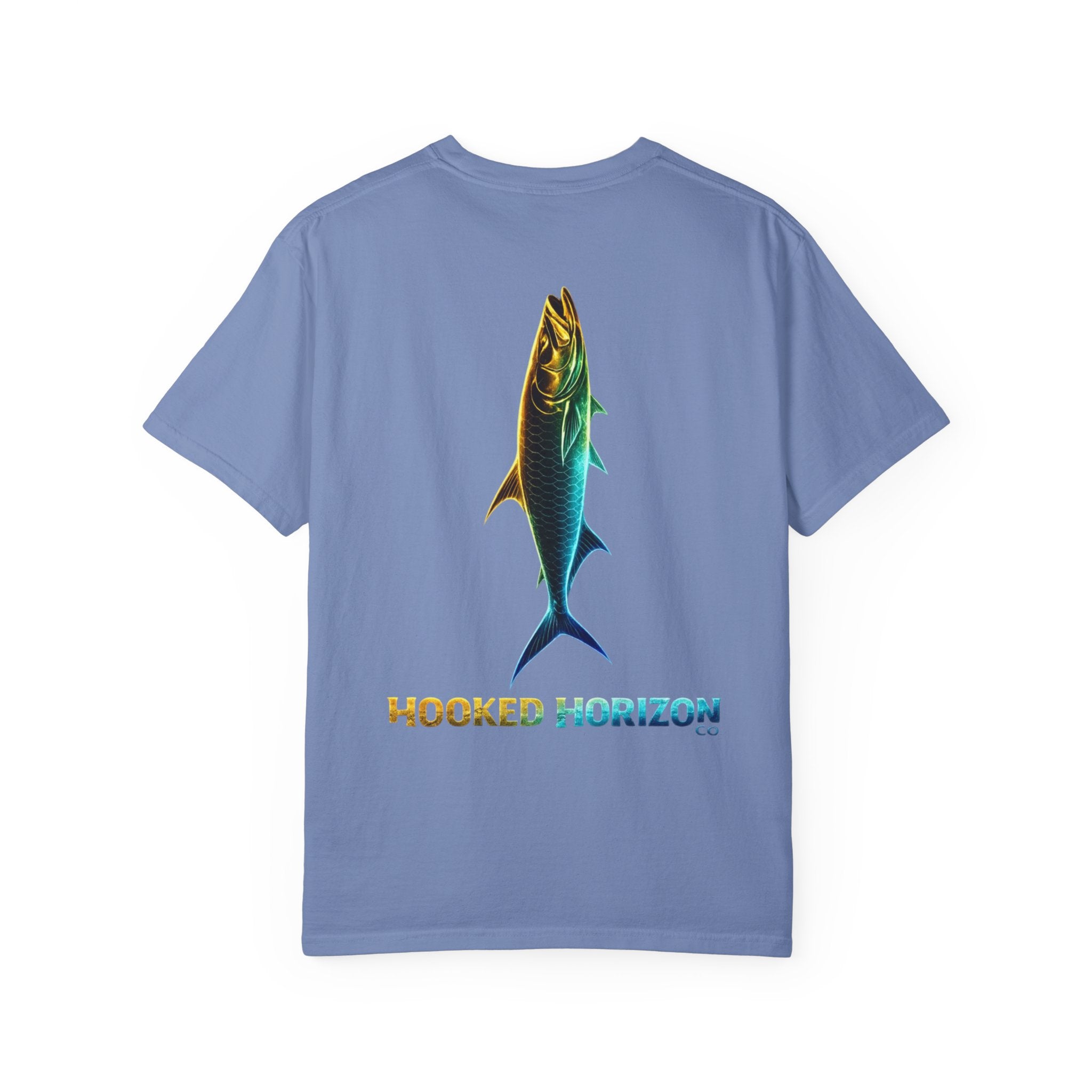 Gold & Blue Tarpon Hooked Horizon Co. — Deep Drift Fishing Graphicishing Tee for Angler Lovers, Shark Lovers, Ocean Tee
