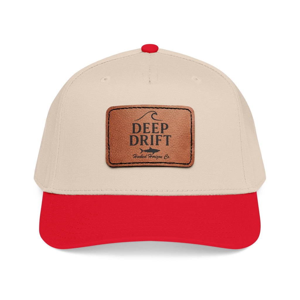 "Deep Drift" Shark Wave Leather Patch Baseball Cap — Hooked Horizon Co. Ocean Wave Logo, Multiple Color Variations