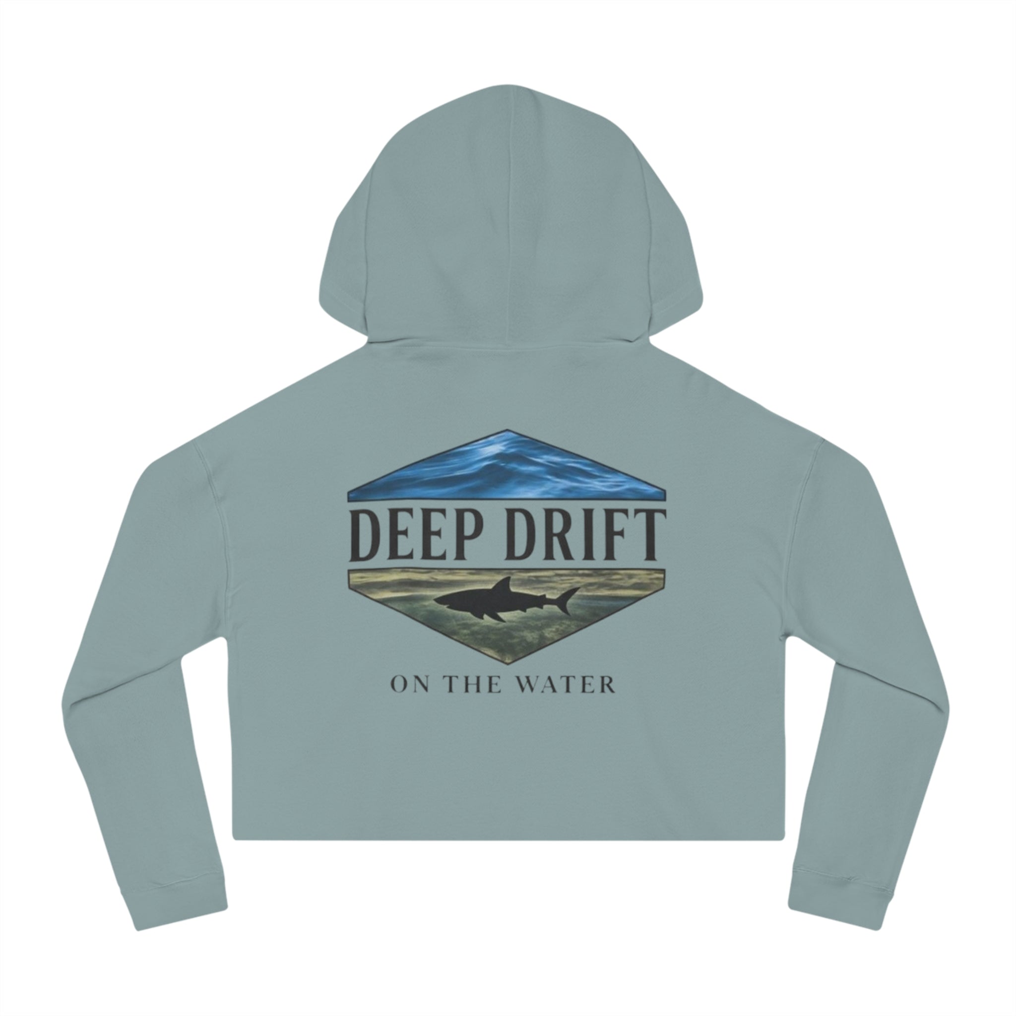 Shark Cropped Hoodie — "Deep Drift on the Water" Fishing Graphic