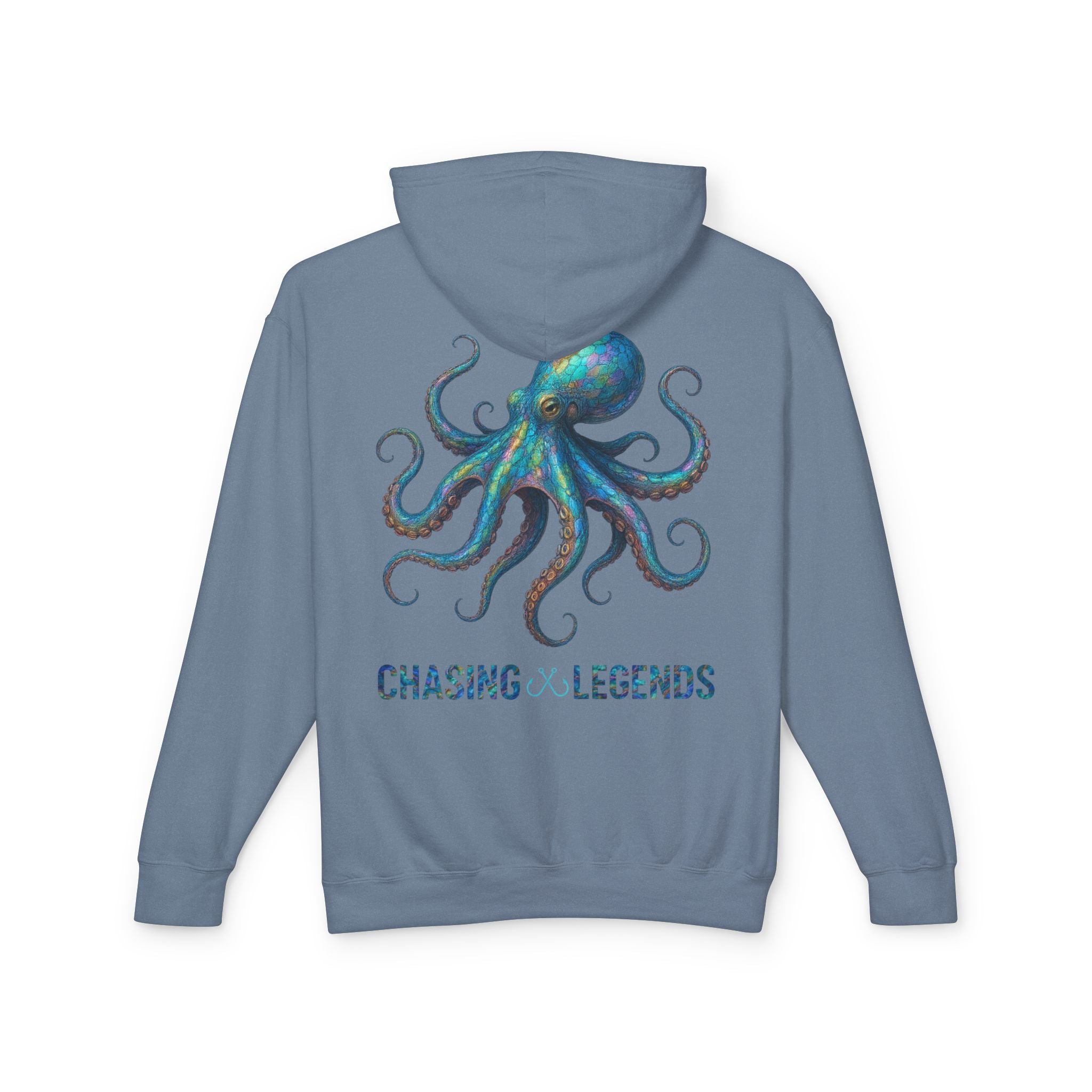Chasing Legends Octopus Hoodie — Hooked Horizon Co Unisex Lightweight Hoodie with Deep Drift Design | Perfect for Fishermen, Beach Lovers, Casual Outings, Gift for Him/Her, Nautical Style,  Ocean Lover Gifts