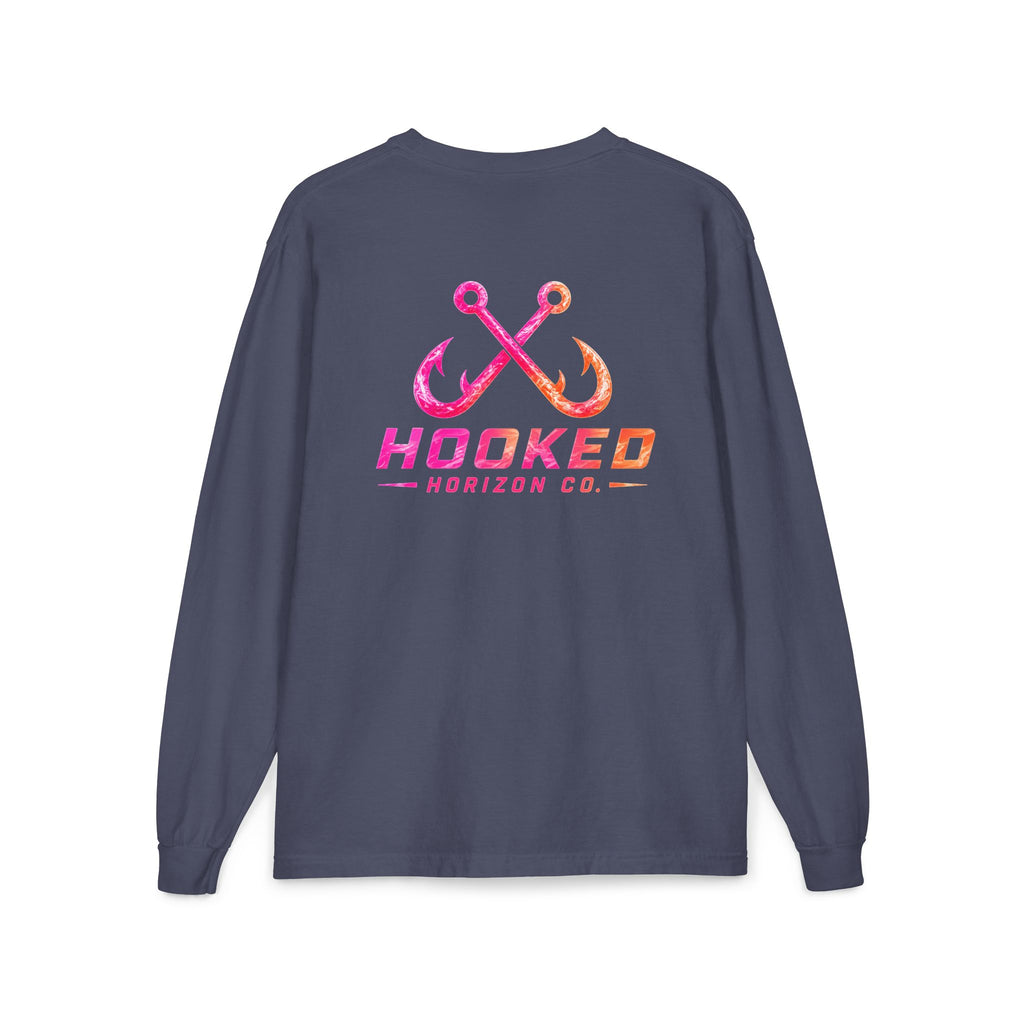 Hot Pink & Peach Hooked Horizon Co. — Classic Logo Unisex Long Sleeve Pocket T-Shirt