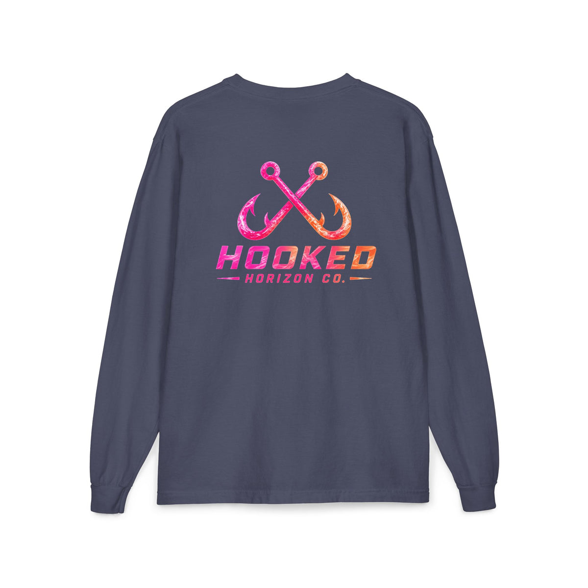 Hot Pink & Peach Hooked Horizon Co. — Classic Logo Unisex Long Sleeve Pocket T-Shirt