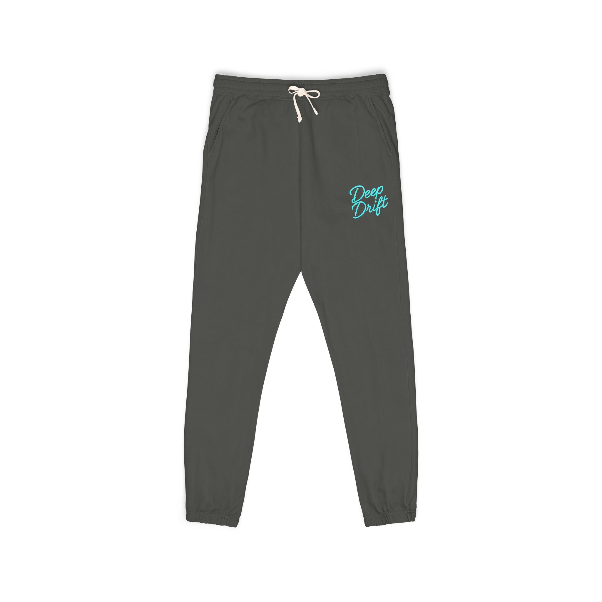 Neon Blue Deep Drift Garment-Dyed Fleece Sweatpants — 'Dream Deep' Script Logo Joggers