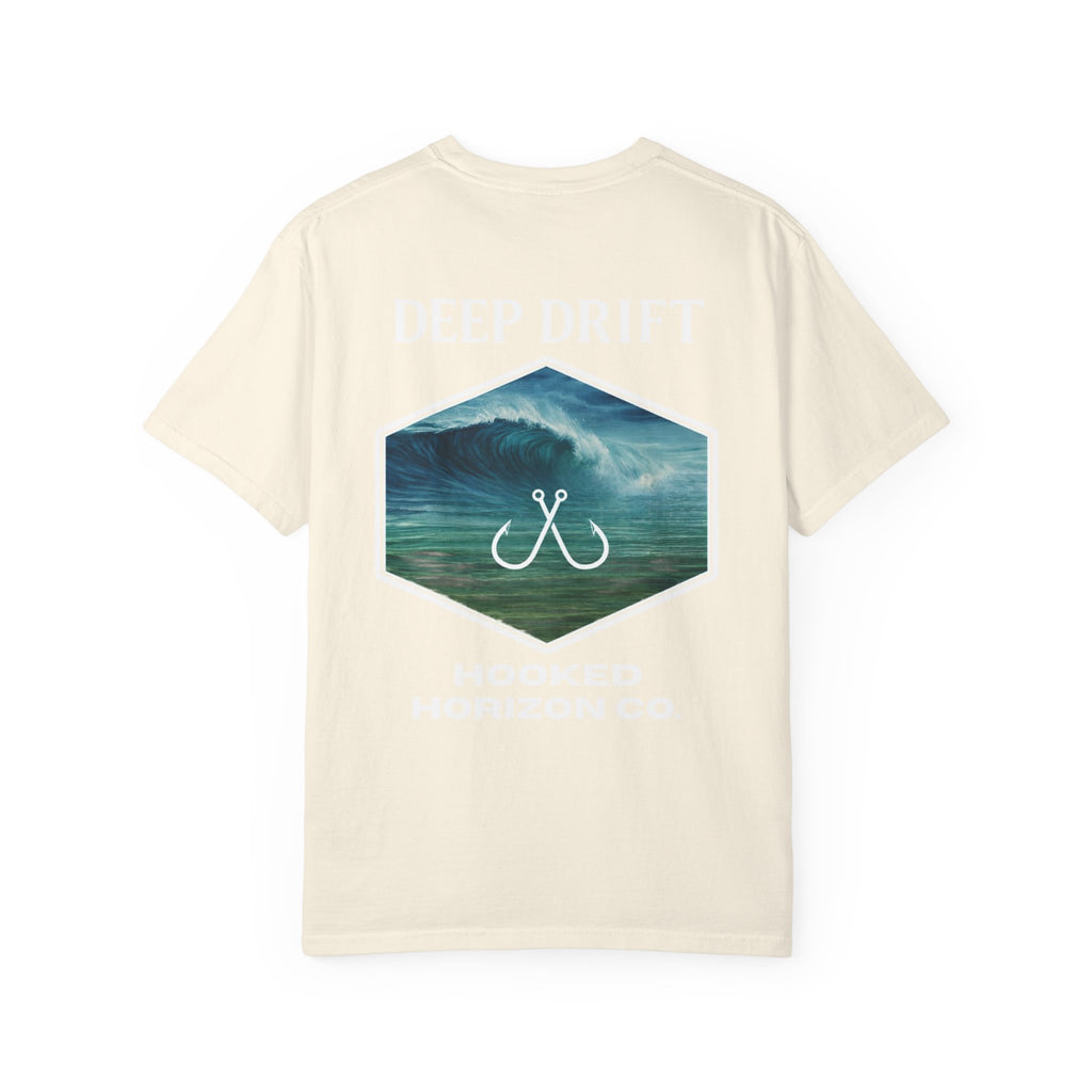 Deep Drift Wave Break Fishing T-Shirt - White Trim Ocean-inspired Fishing Tee for Angler Lovers, Hooked Horizon Co. Tee
