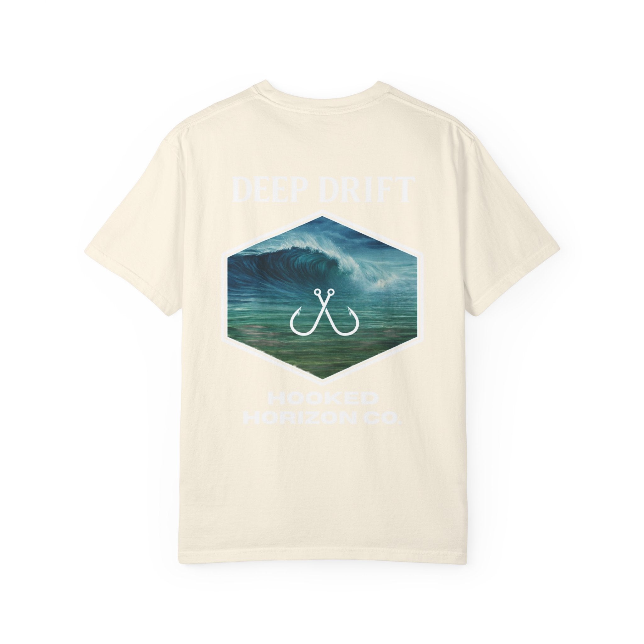 Deep Drift Wave Break Fishing T-Shirt - White Trim Ocean-inspired Fishing Tee for Angler Lovers, Hooked Horizon Co. Tee