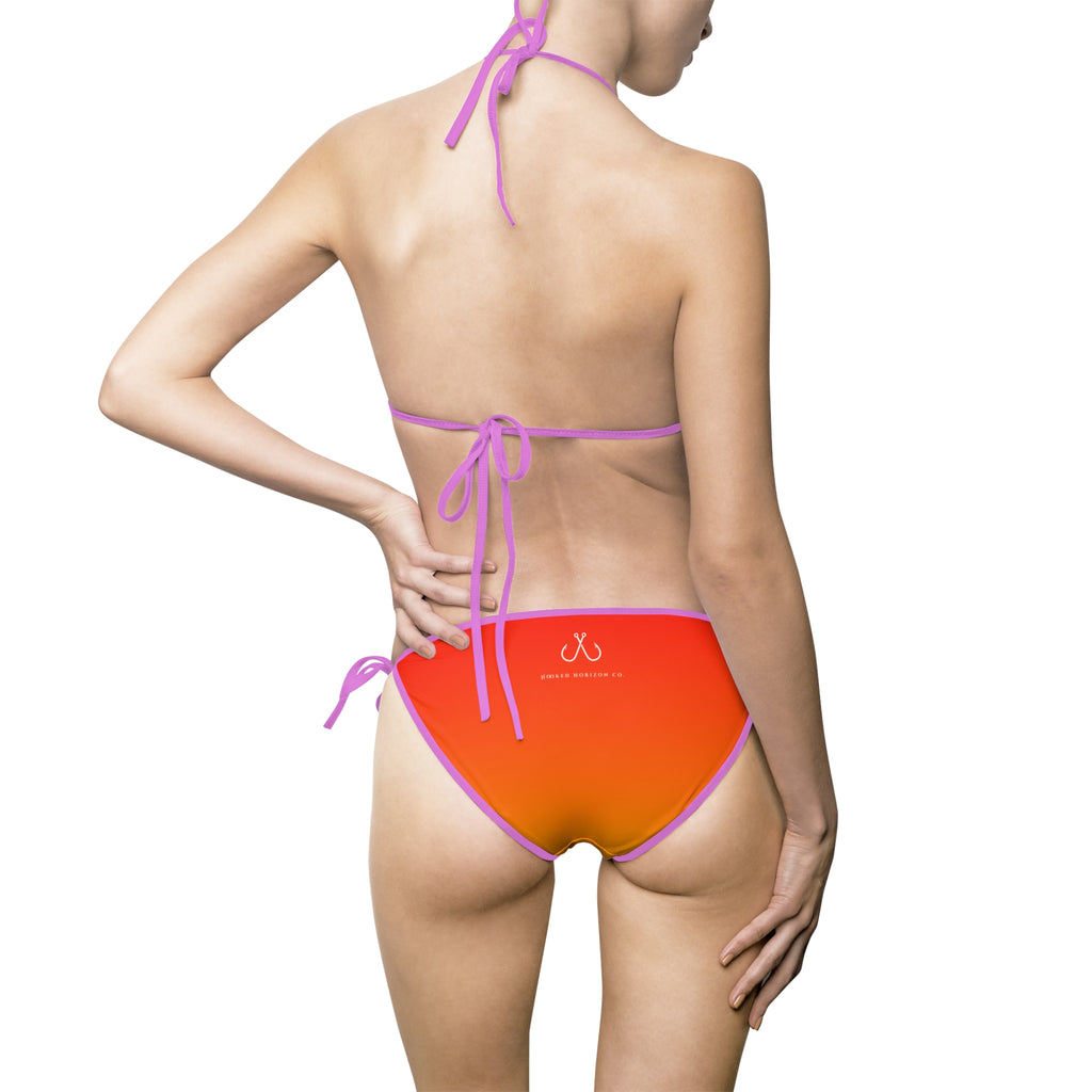 Redish Orange To Yellow Ombre Bikini – Hooked Horizon Co. Swimsuit, Summer Beachwear, Swimwear for Vacations, Pool Parties, Tropical Getaways, Custom Strap Colors – Multiple Variations