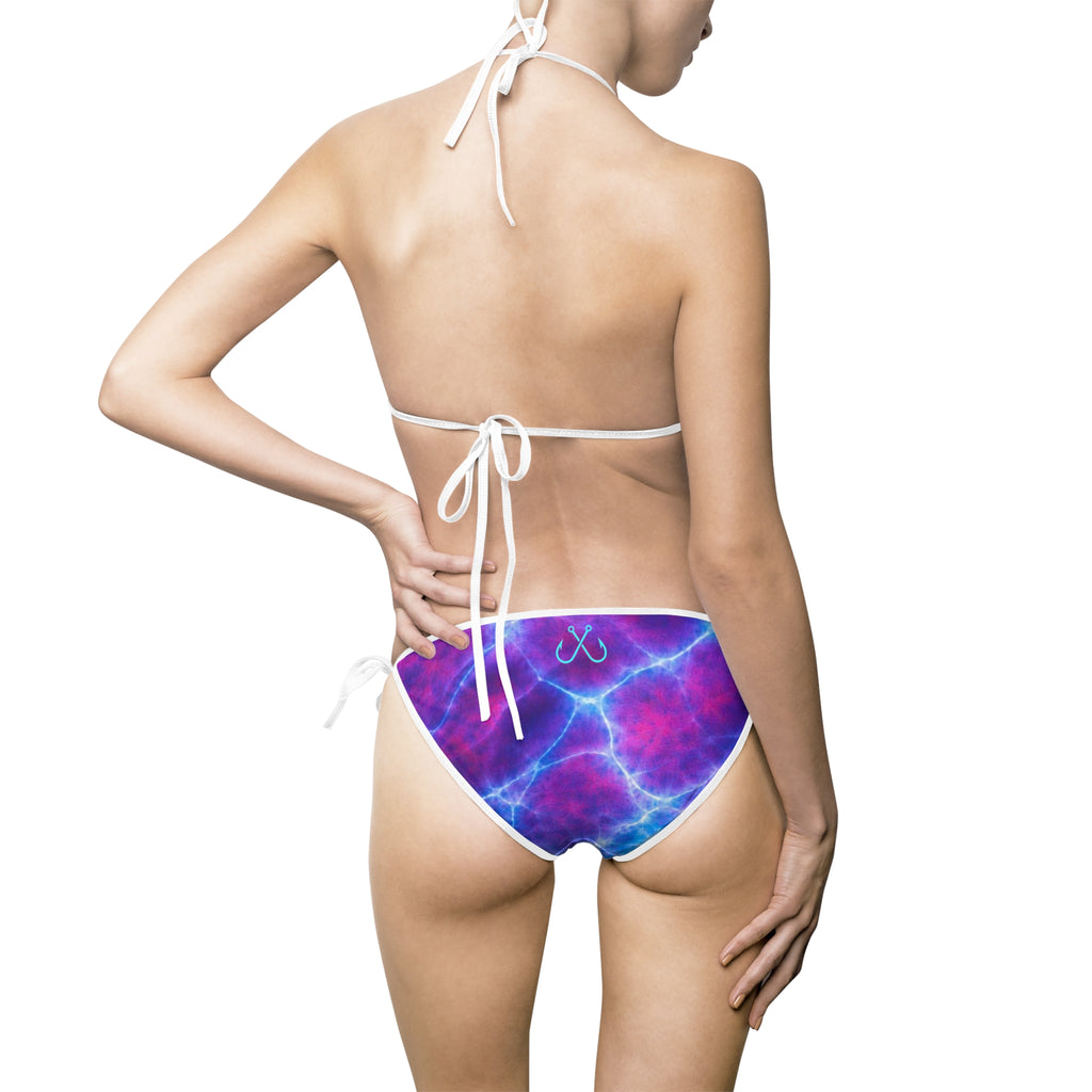 Purple and Blue Water Reflections Wave Bikini –  Hooked Horizon Co. Swimsuit, Summer Beachwear, Swimwear for Vacations, Pool Parties, Tropical Getaways, Custom Strap Colors – Multiple Variations