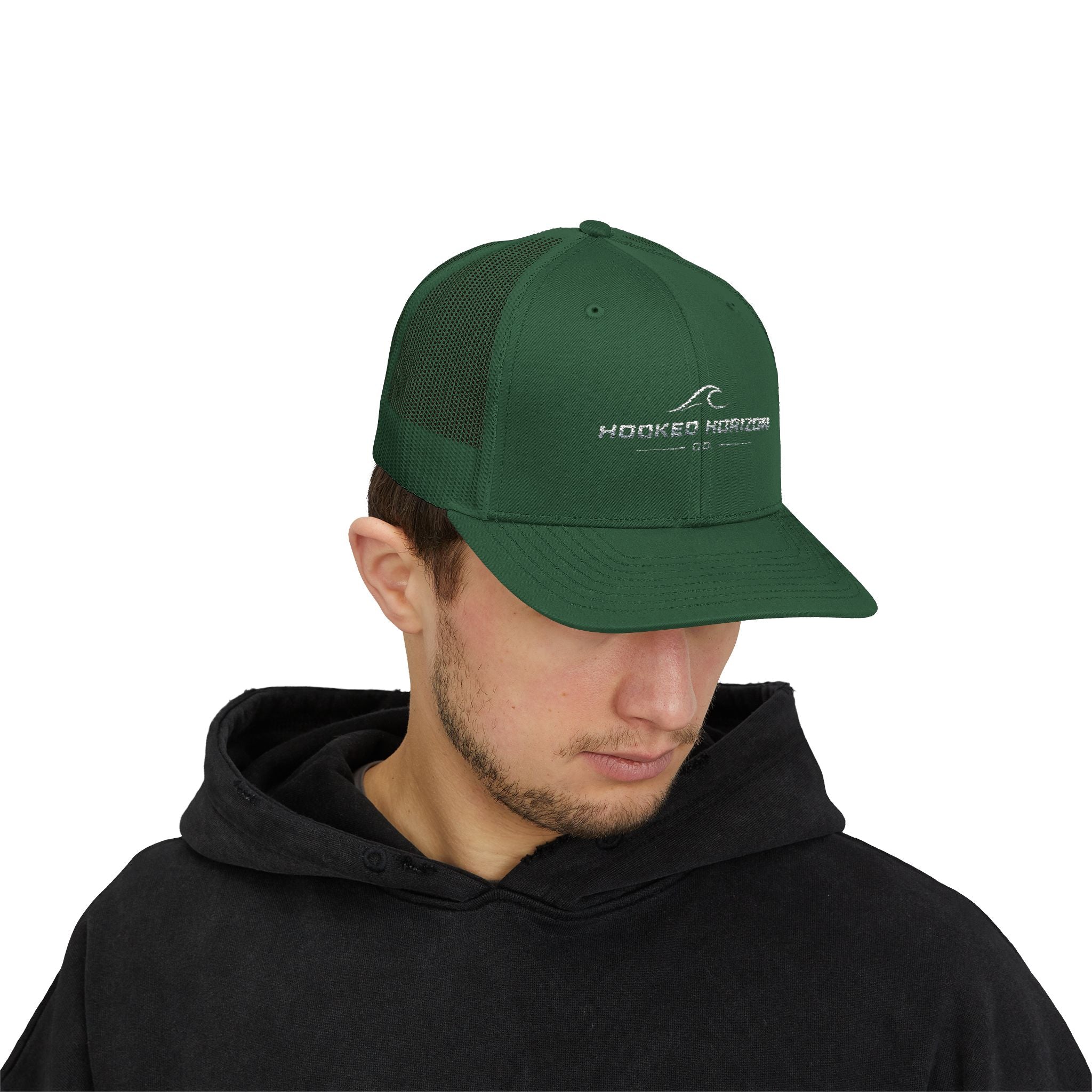 Wave Hooked Horizon Trucker Cap — Embroidered Fishing Snapback