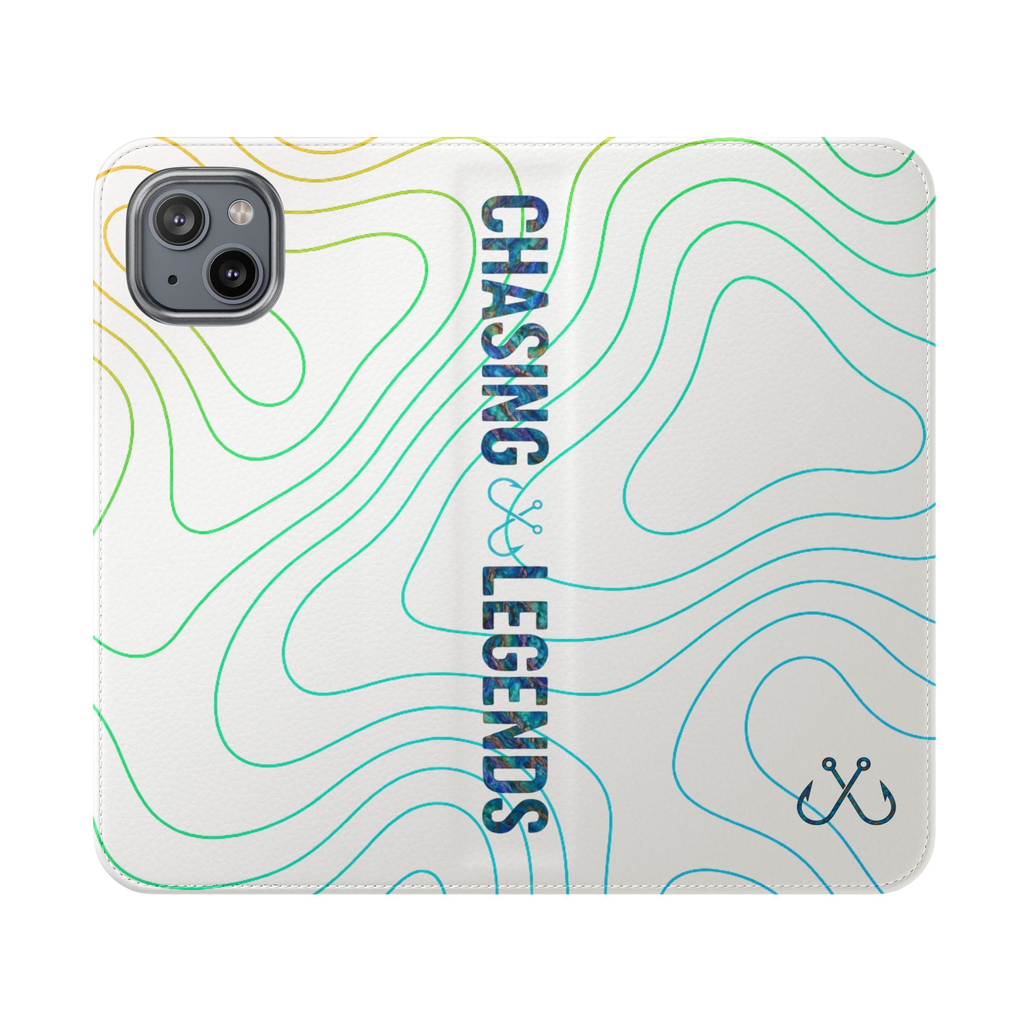 Ocean Topography Waves Flip Phone Case — Turquoise Water Pattern Wallet Cover